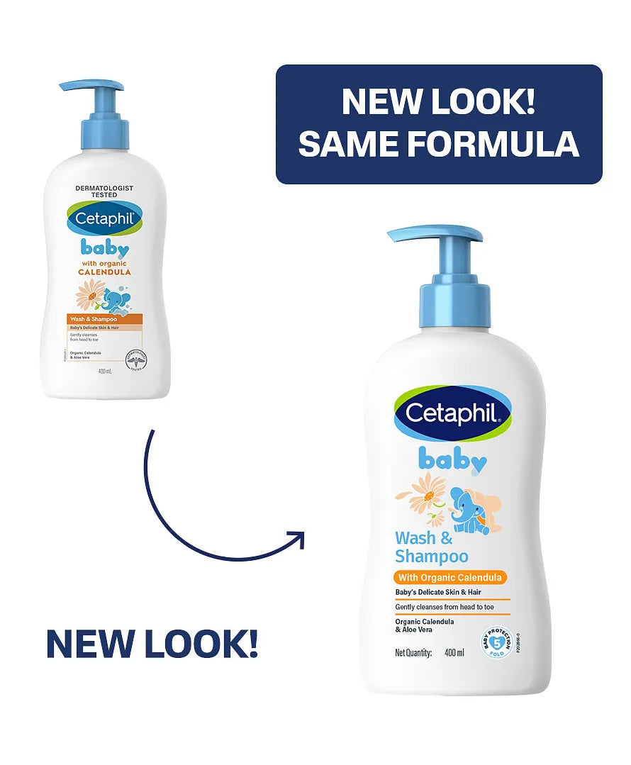 Cetaphil Baby Wash & Shampoo with Organic Calendula – Gentle Tear-Free Cleanser for Hair & Body (400ml)