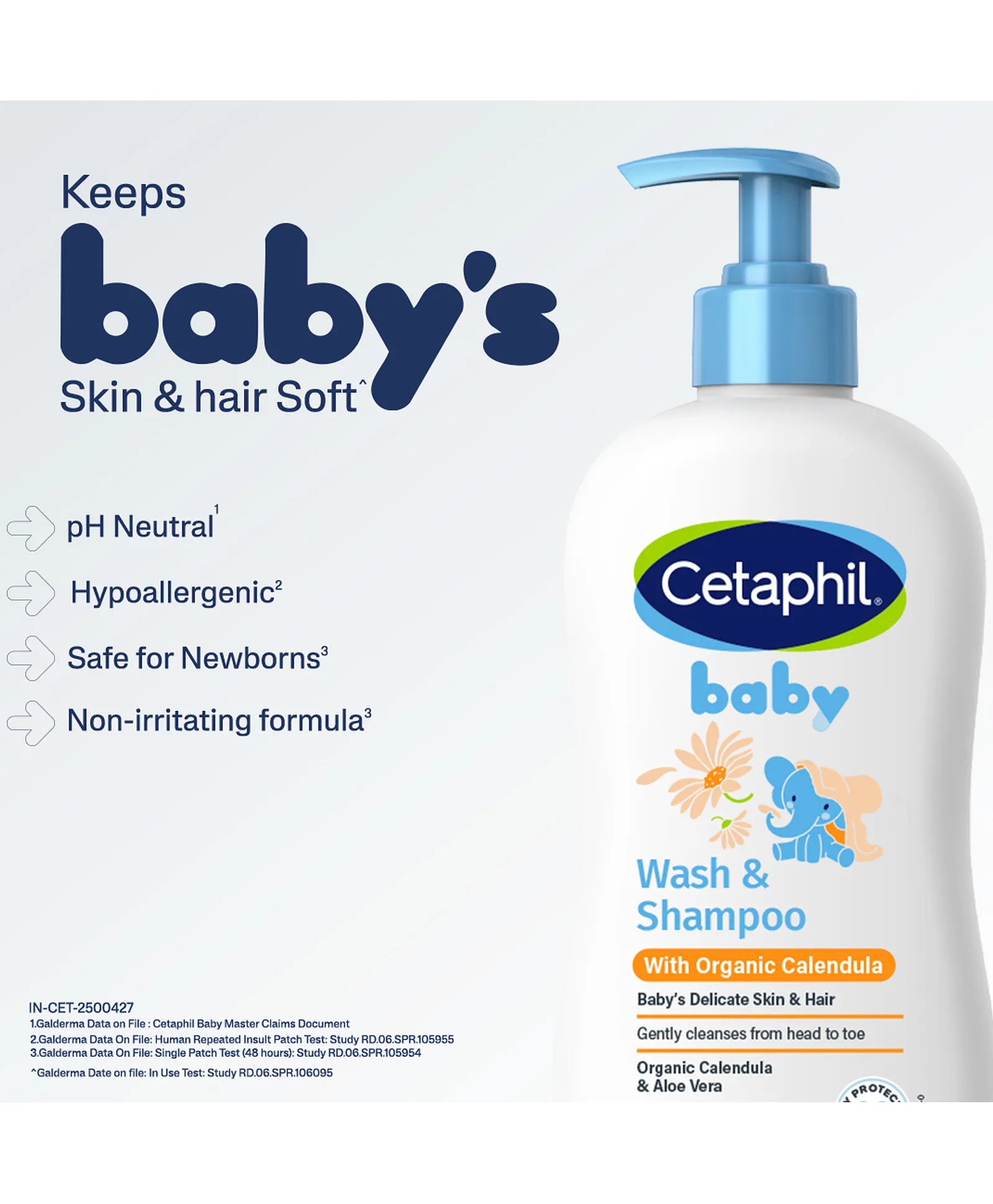 Cetaphil Baby Wash & Shampoo with Organic Calendula – Gentle Tear-Free Cleanser for Hair & Body (400ml)