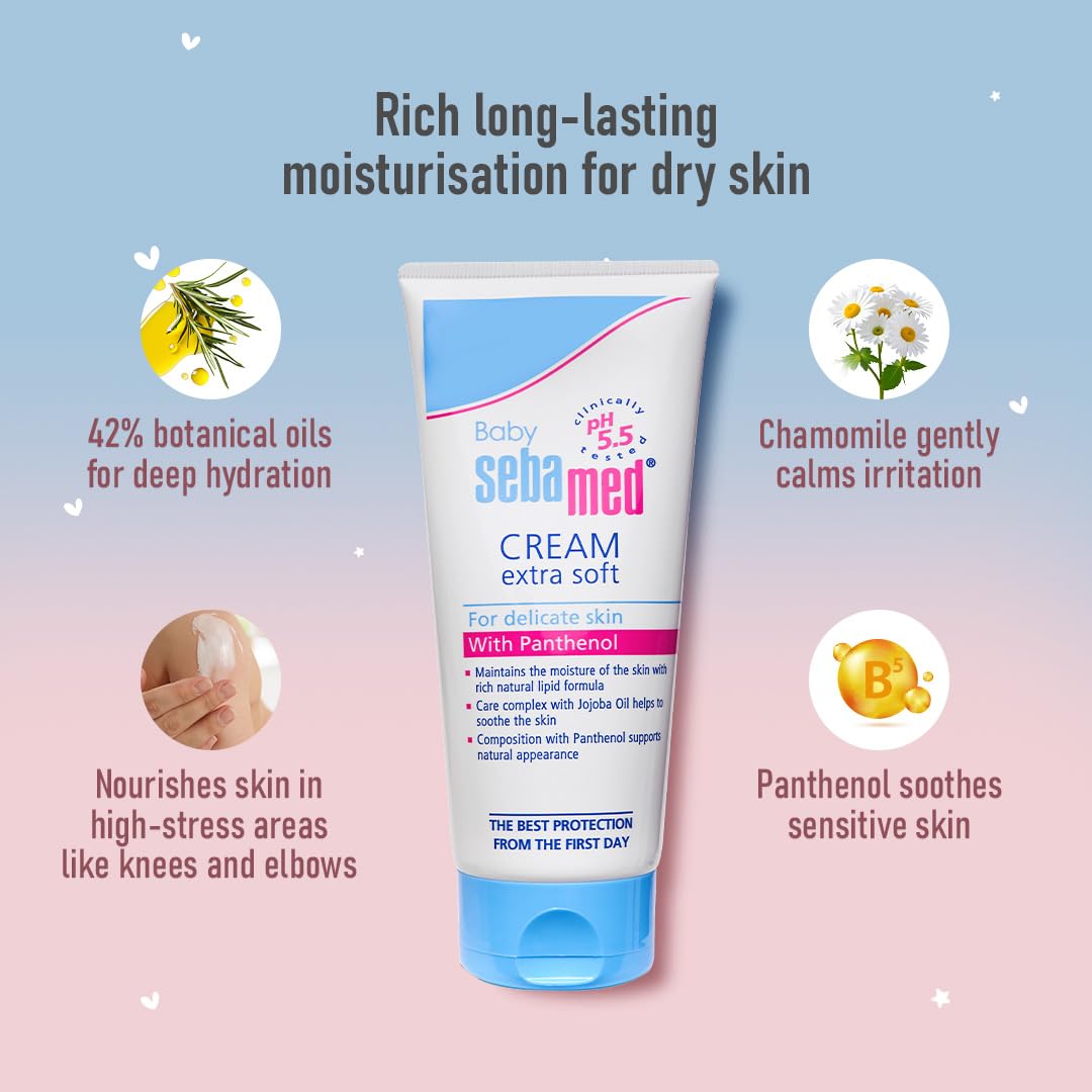 Sebamed Baby Cream Extra Soft – pH 5.5 Moisturizing Cream for Dry & Sensitive Skin (200ml)