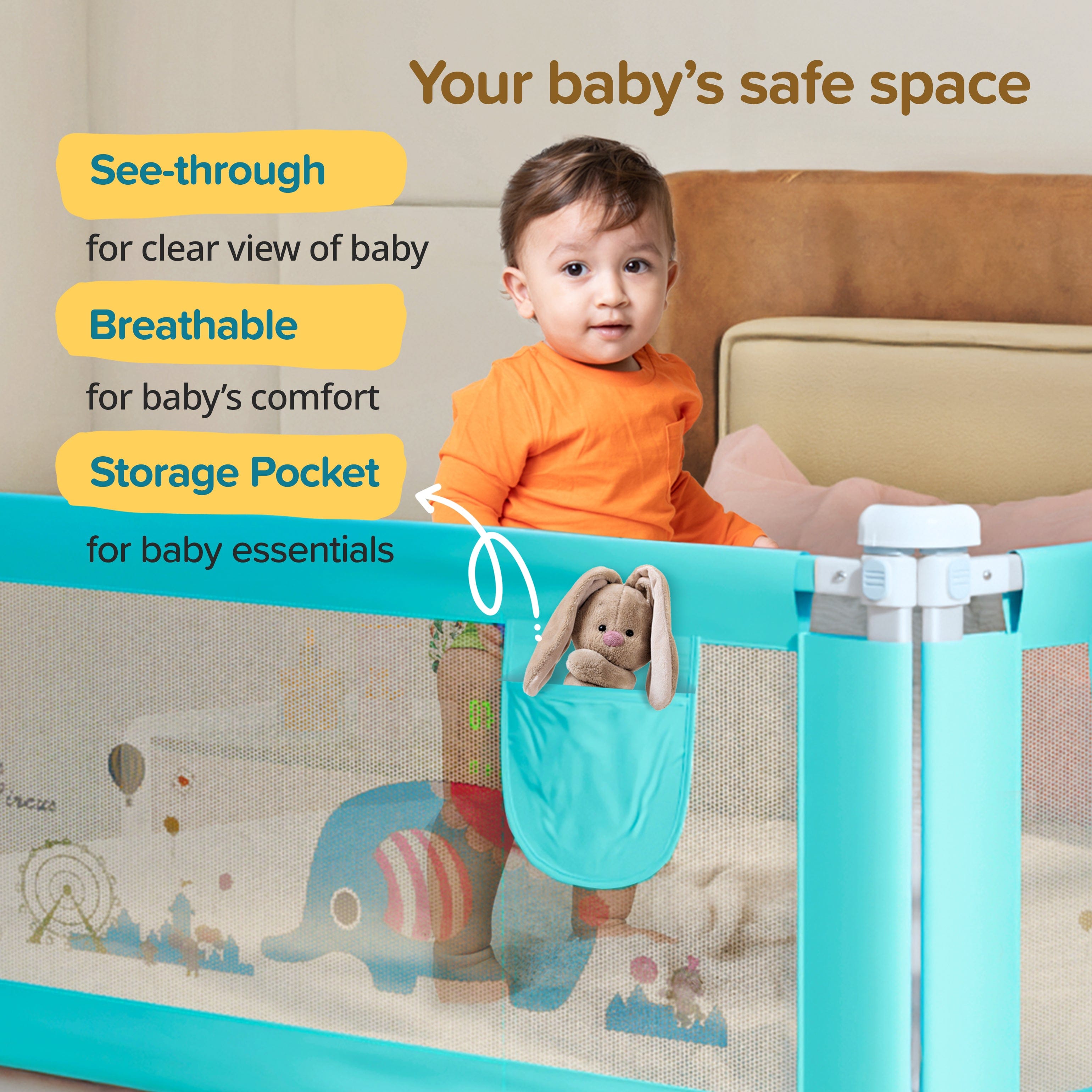 LuvLap Comfy Baby Bed Rail Guard (6 ft x 2.3 ft), 180cmx72cm, Bed Rails for Baby & Toddler Safety, Portable, Adjustable Height, Single Side Bed Rail, Pack of 1, Green