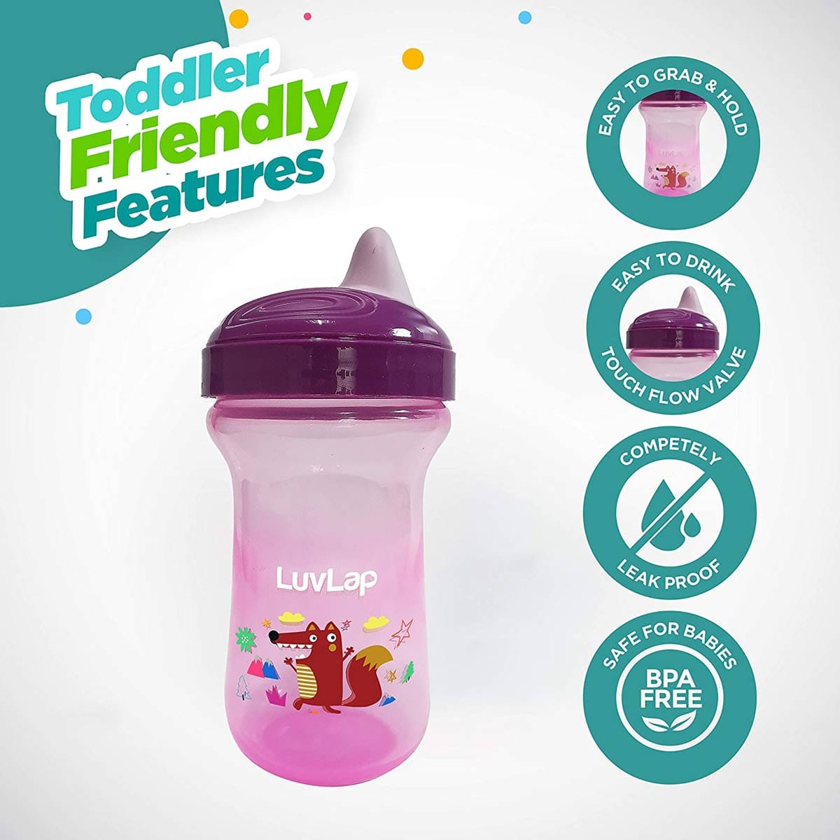 LuvLap Little Fox Spout Sippy Cup, 300Ml, Purple