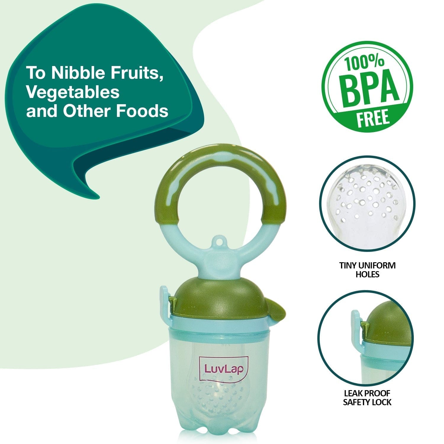 LuvLap Baby Food and Fruit Feeder Twin Pack, BPA Free, Green & Pink