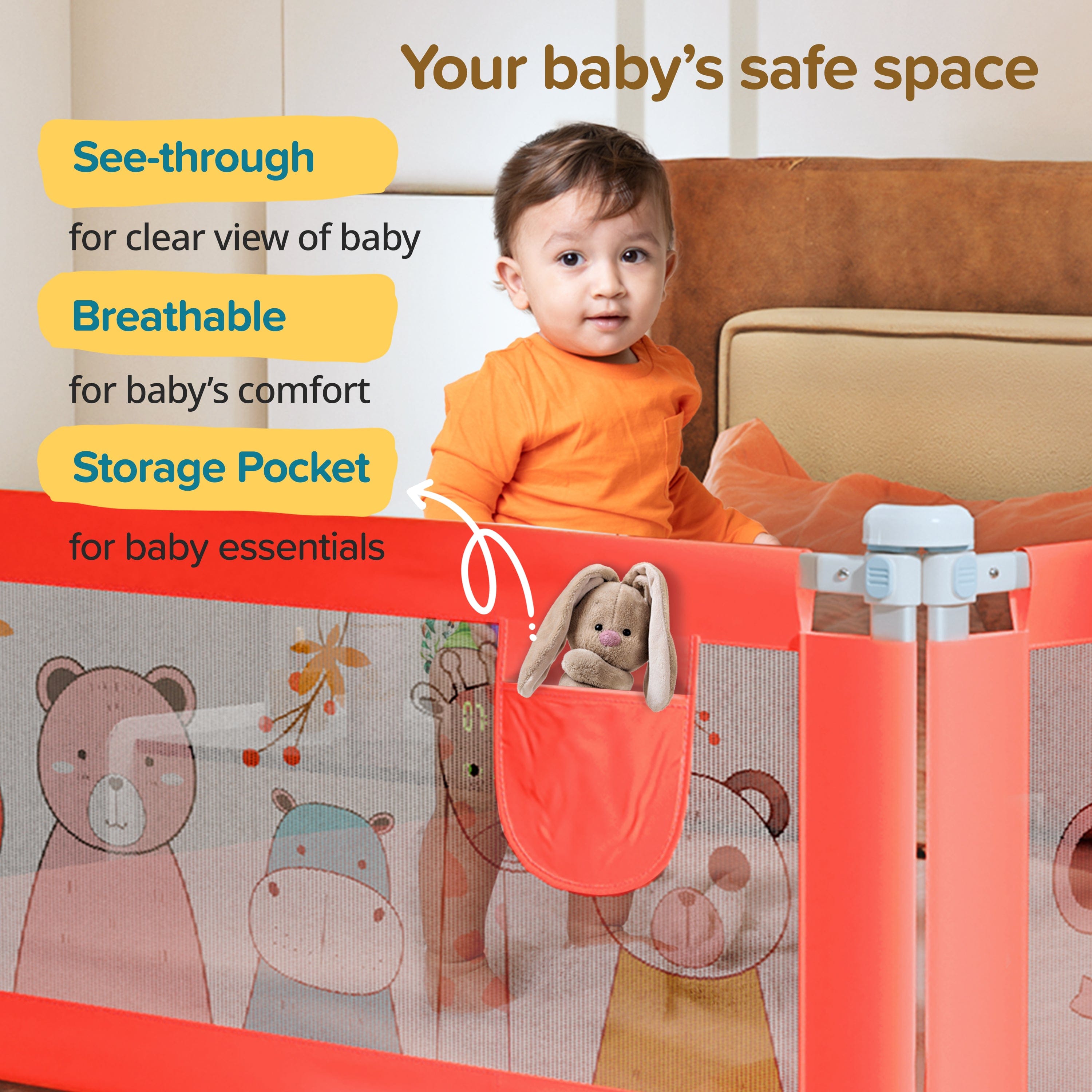 LuvLap Comfy Baby Bed Rail Guard (6 ft x 2.3 ft), 180cmx72cm, Bed Rails for Baby & Toddler Safety, Portable, Adjustable Height, Single Side Bed Rail, Pack of 1, Printed Pink New