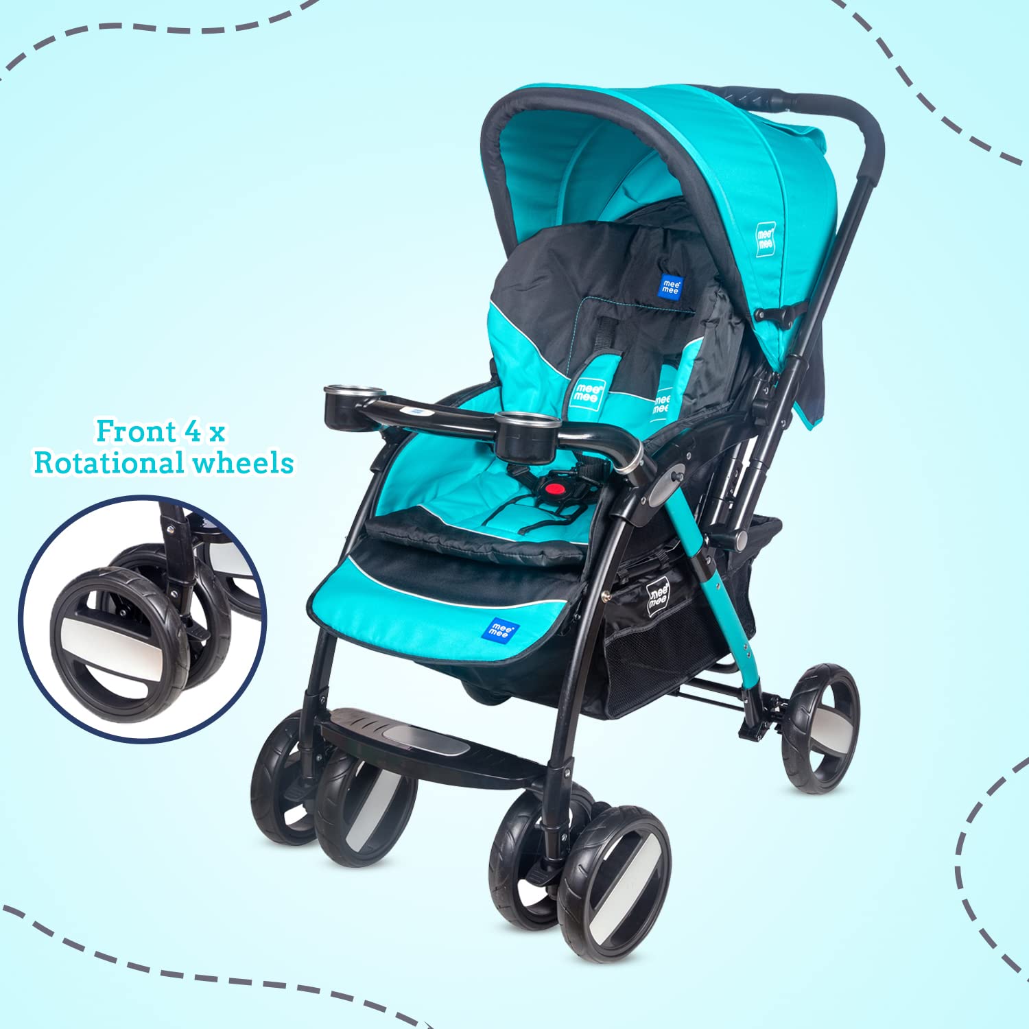 Mee Mee Advanced Baby Pram with Shock Absorber Wheels (Dark Blue)