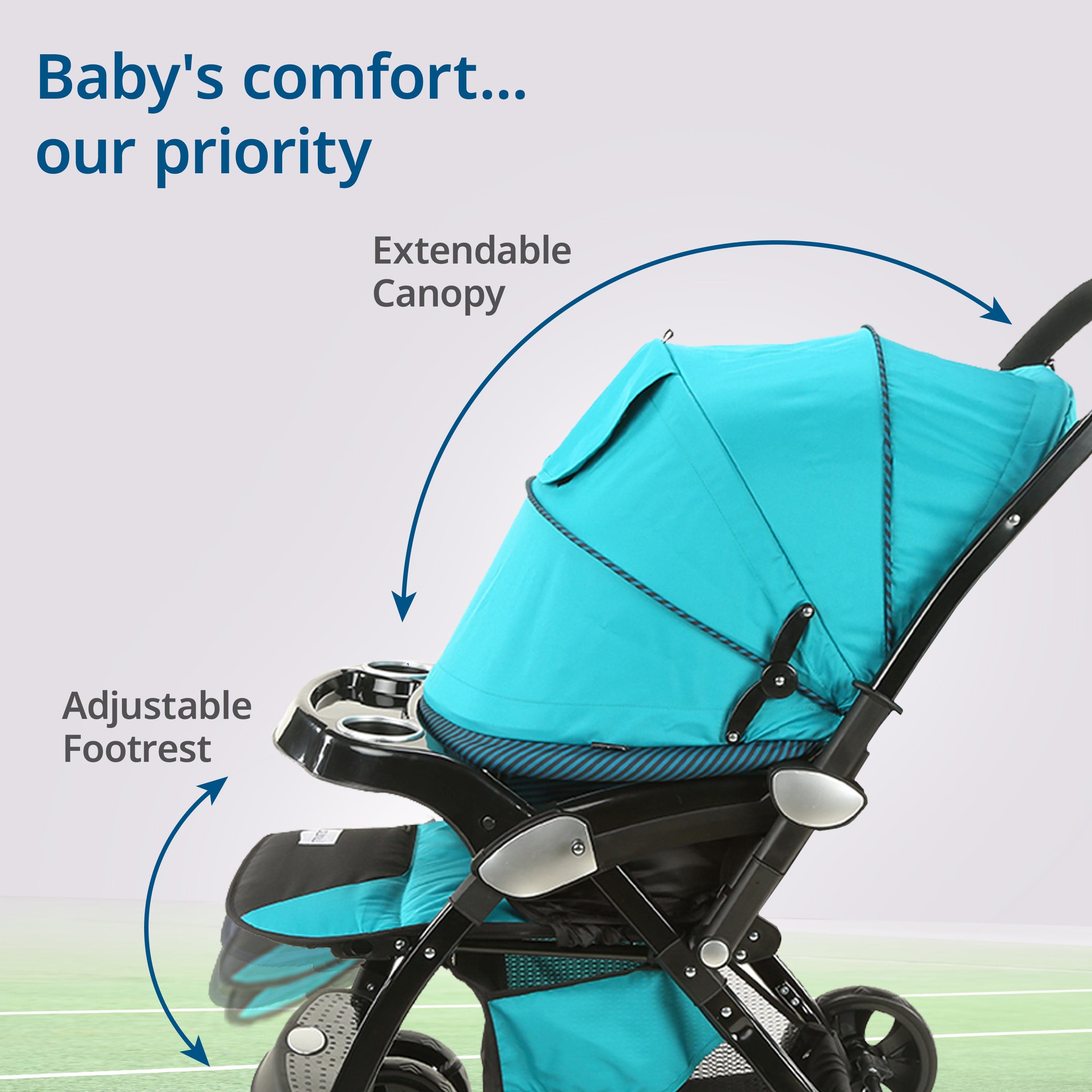 luvlap Galaxy Baby Stroller, Pram for Baby with 5 Point Safety Harness, Spacious Cushioned seat with Multi Level seat Recline, Easy Fold, Lightweight Stroller for 0 to 3 Years (Green & Black)