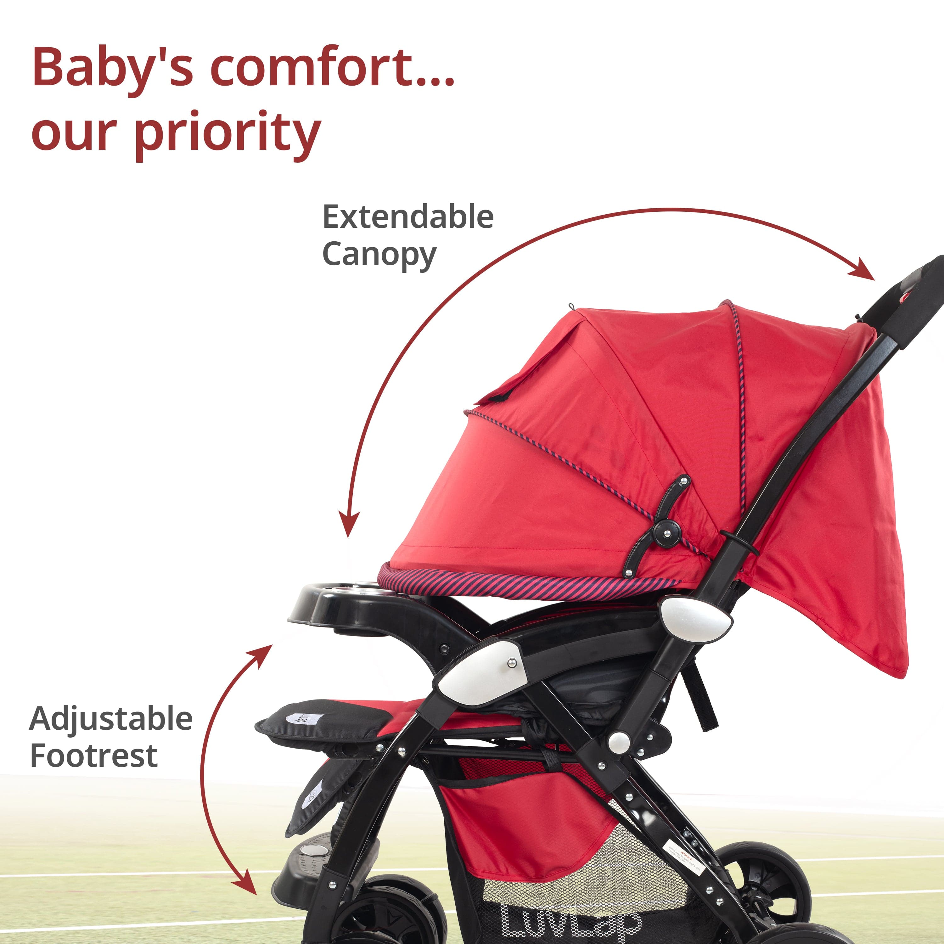 luvlap Galaxy Baby Stroller, Pram for Baby with 5 Point Safety Harness, Spacious Cushioned Seat with Multi Level Seat Recline, Easy Fold, Lightweight Stroller for 0 to 3 Years (Red & Black)