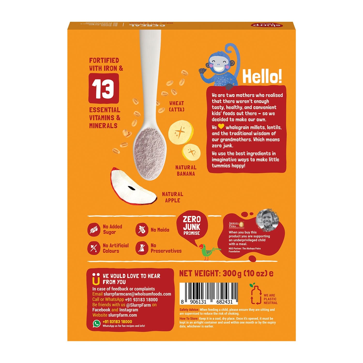 Slurrp Farm Instant Healthy Cereal | Wheat, Apple & Banana Cereal | 300g