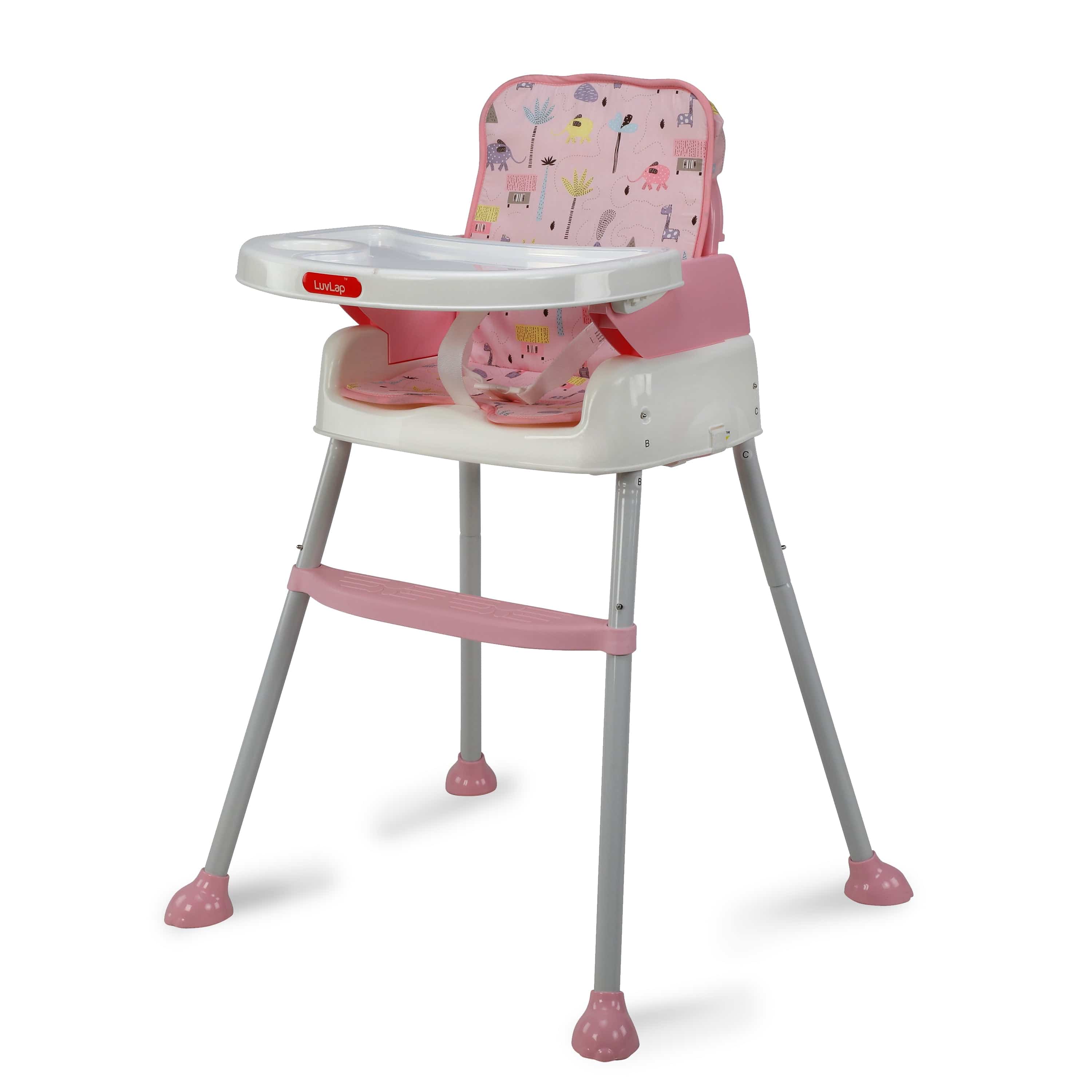 luvlap High Chair for Baby/Kids, Toddler Feeding Booster Seat with Wheels, 3 Height adjustments, With Cushion, 6 month to 3 years, Portable (Pink)