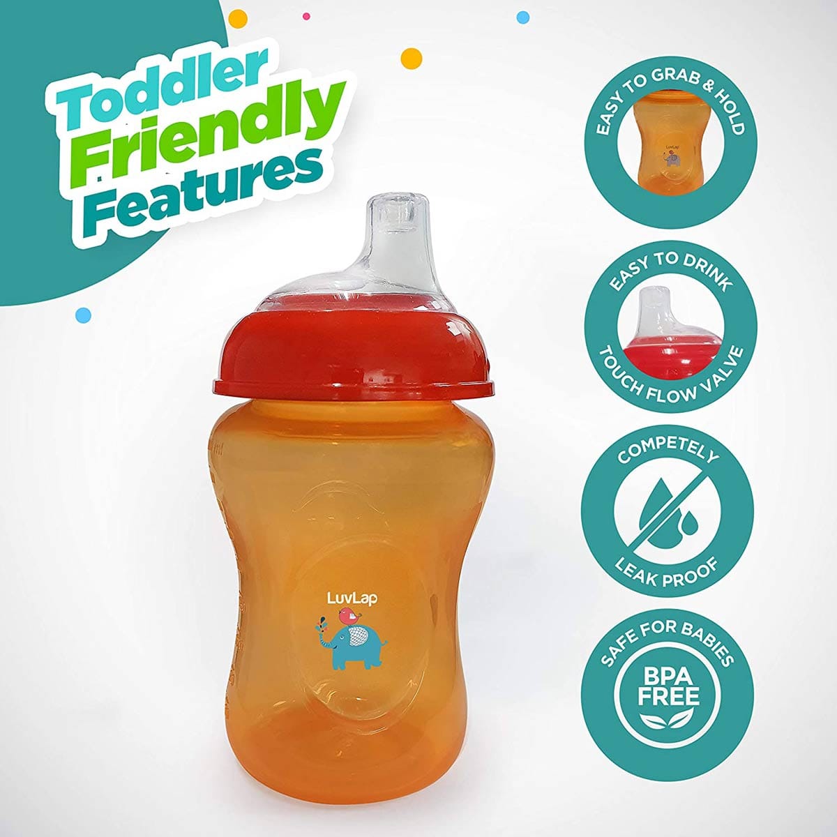 LuvLap Jumbo Sky Spout Cup, 300Ml, Orange