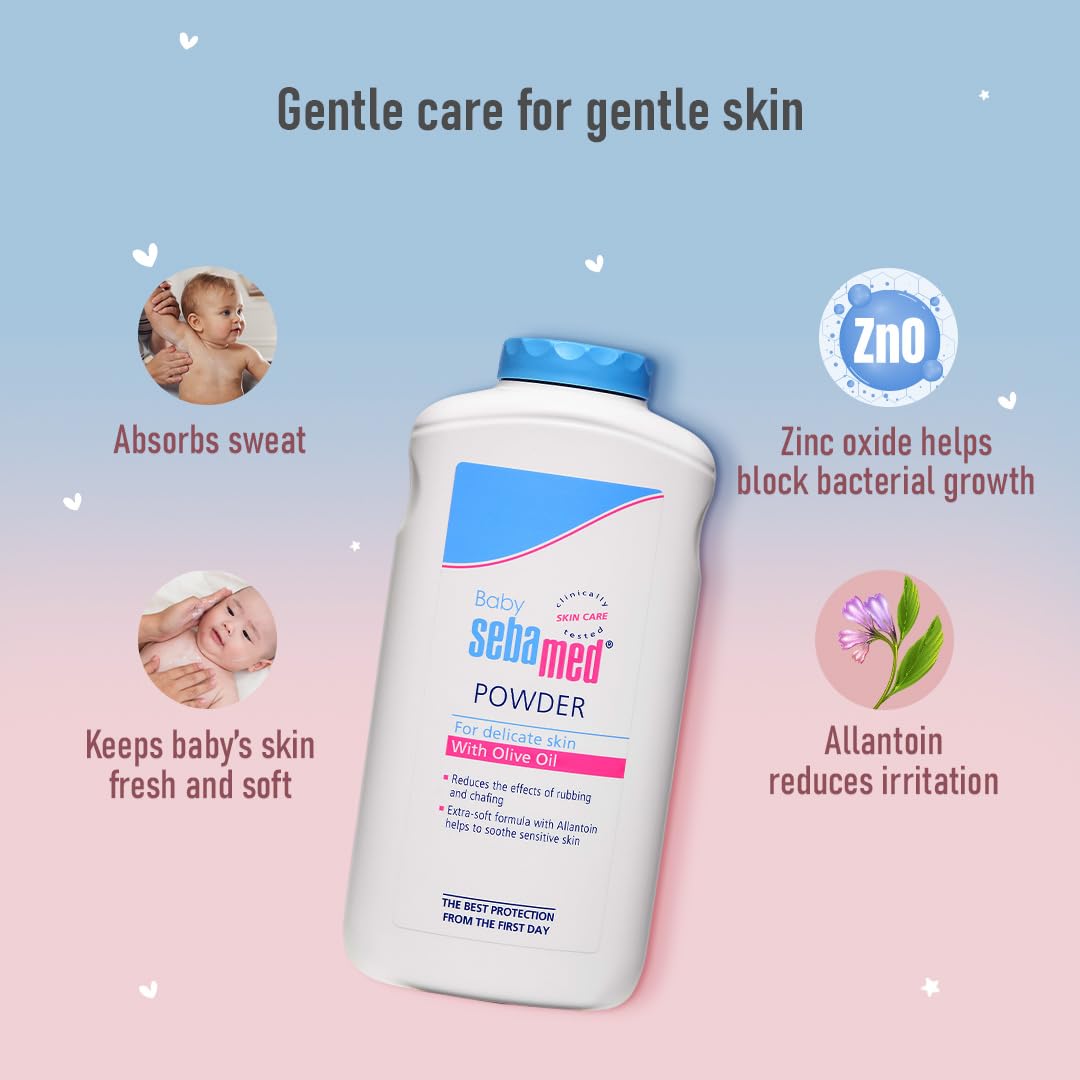 Sebamed Baby Powder 200 gm | Olive Oil & Allantoin | Absorbs Sweat | Keeps Newborn’s Skin Fresh