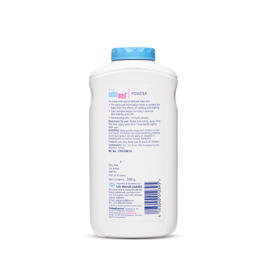 Sebamed Baby Powder 200 gm | Olive Oil & Allantoin | Absorbs Sweat | Keeps Newborn’s Skin Fresh