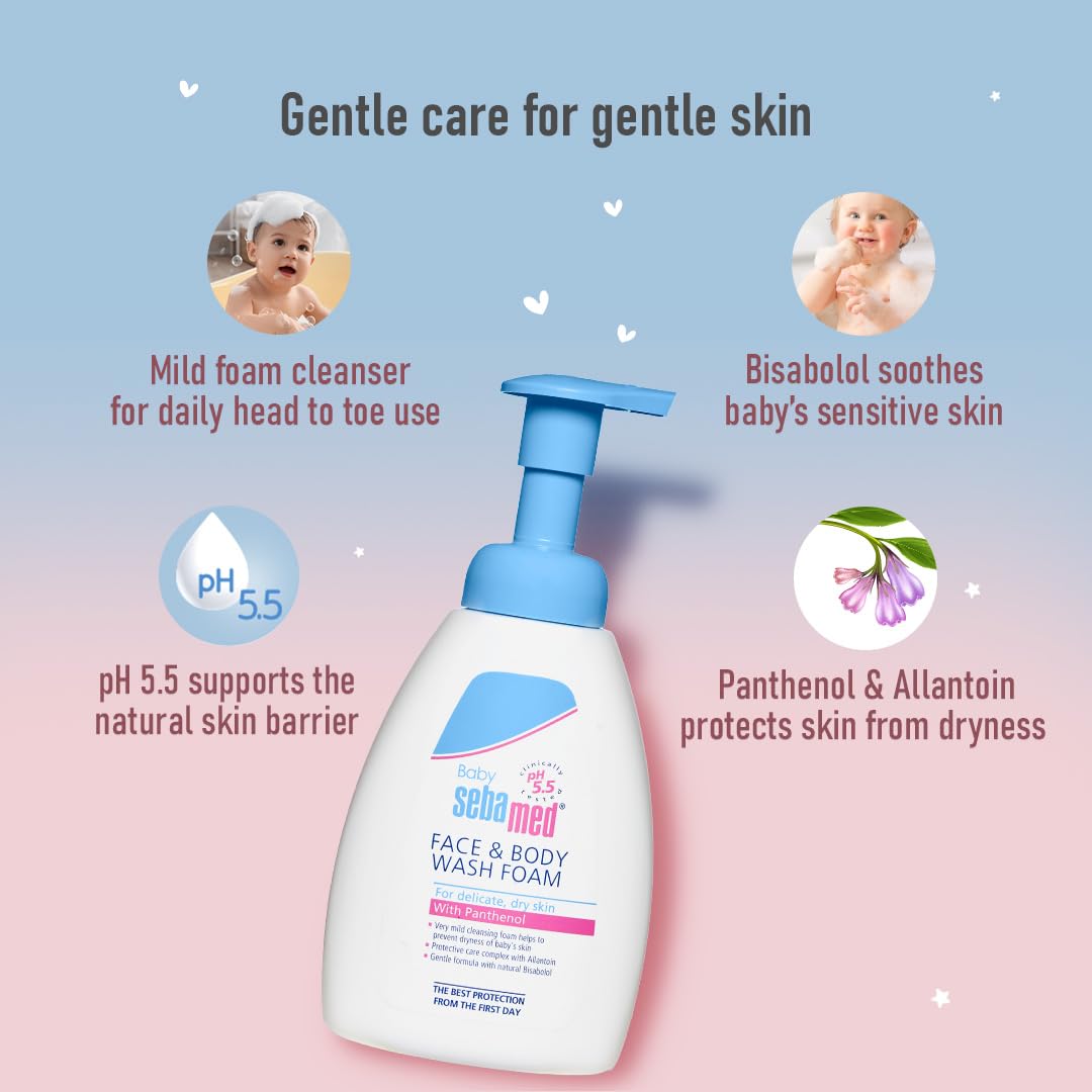 Sebamed Baby Face & Body Wash Foam – pH 5.5 Gentle Cleanser for Delicate & Dry Skin (400ml)