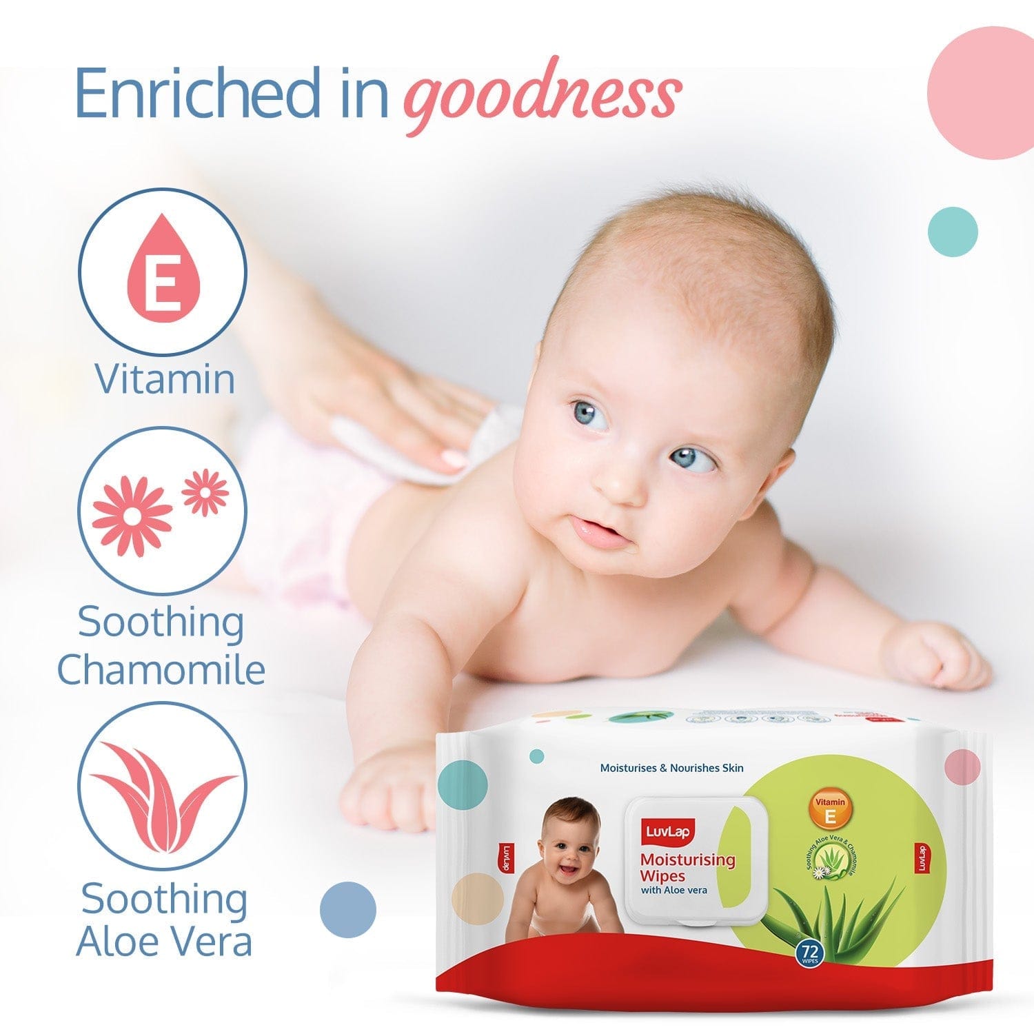 LuvLap Aloe Vera Baby Wipes With Lid, 72 Pcs