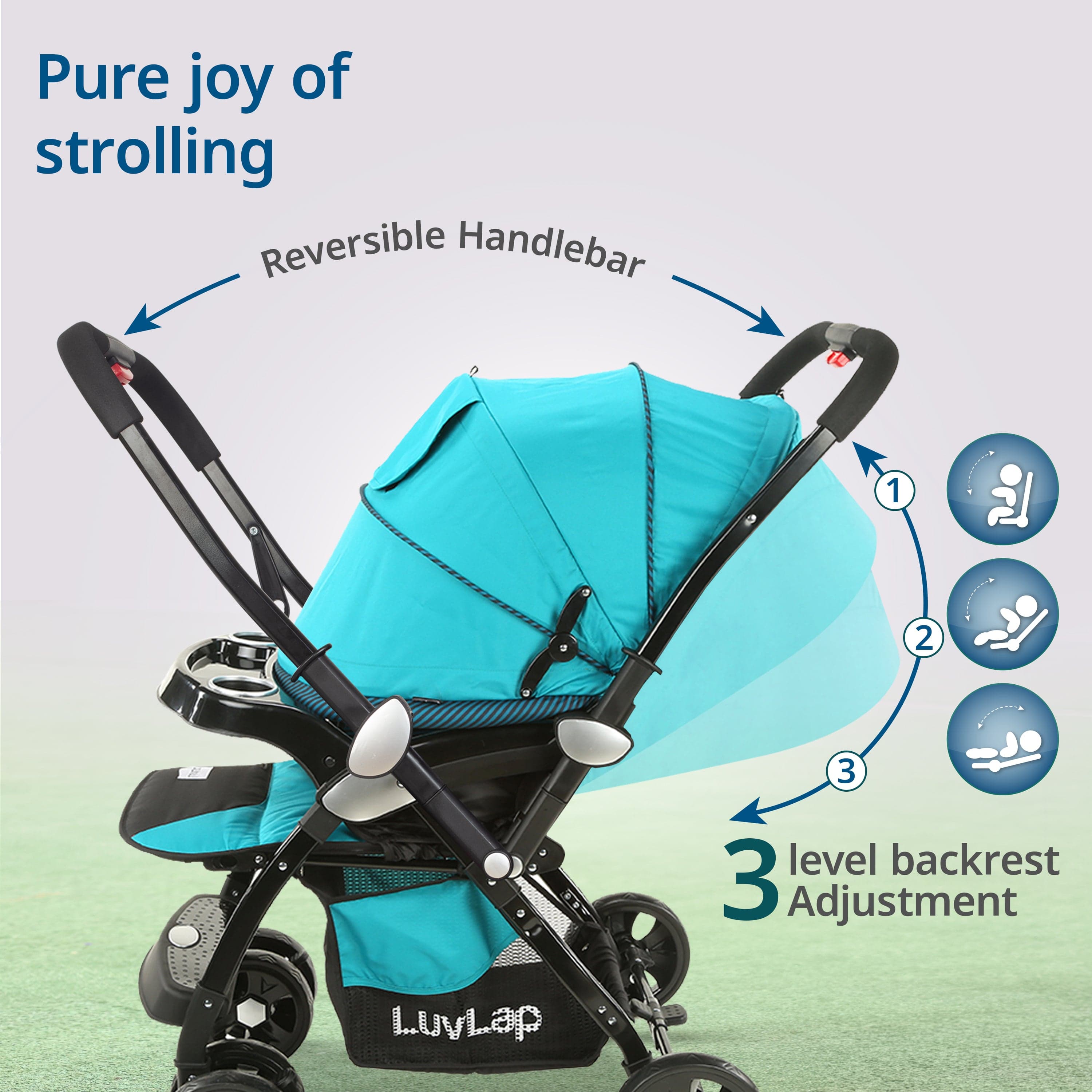 luvlap Galaxy Baby Stroller, Pram for Baby with 5 Point Safety Harness, Spacious Cushioned seat with Multi Level seat Recline, Easy Fold, Lightweight Stroller for 0 to 3 Years (Green & Black)