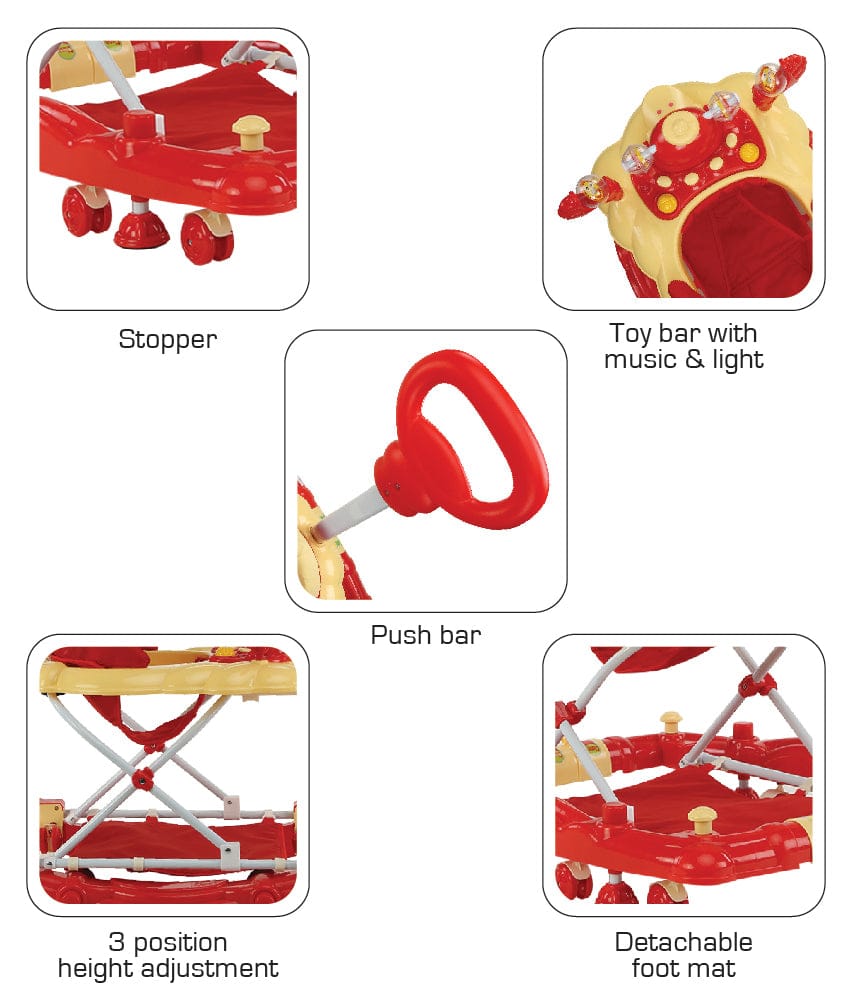 LuvLap Comfy Baby Walker Cum Rocker, Red