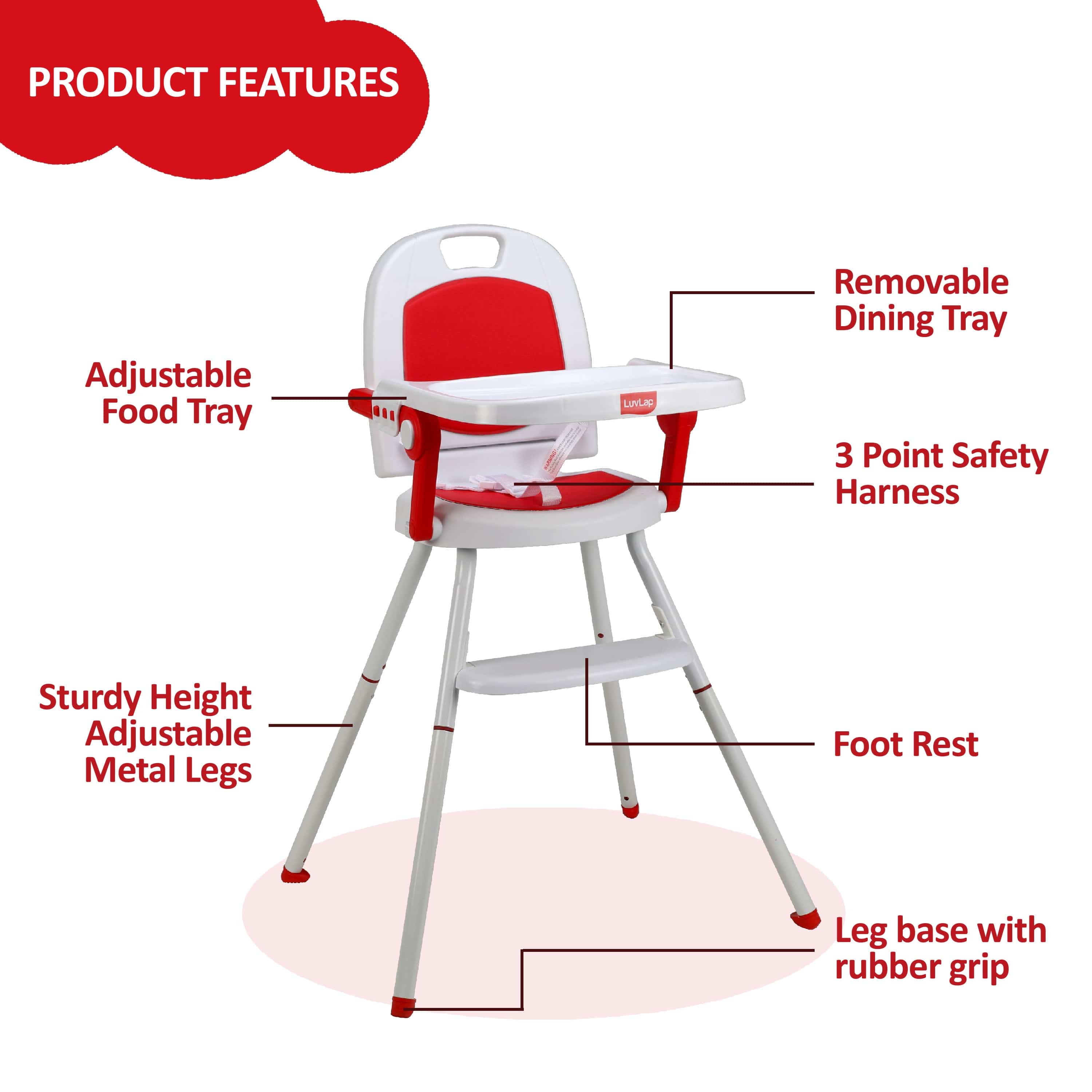 luvlap Cosmos 3-In-1 Baby High Chair, Red