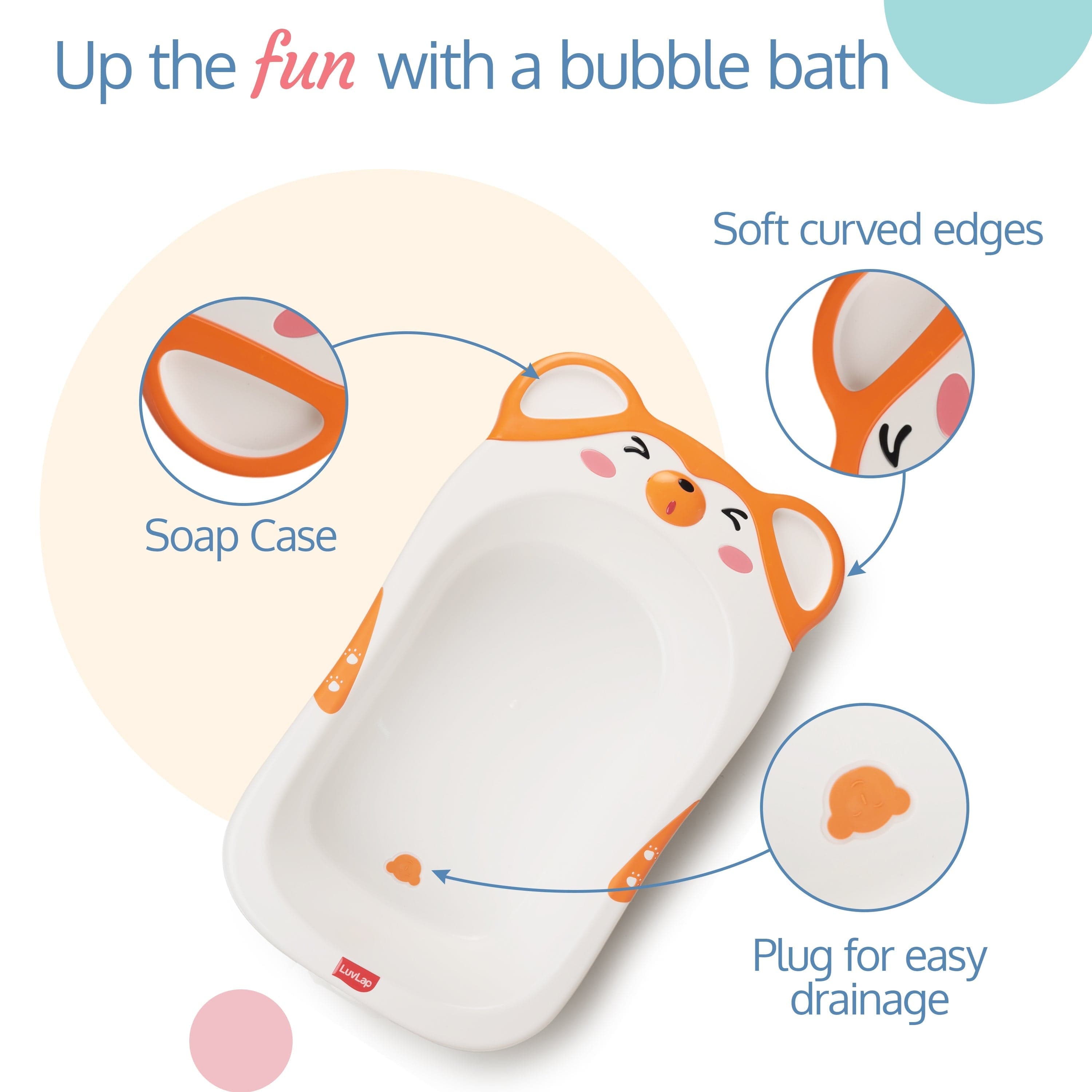 LuvLap Bubble Baby Bathtub (White & Orange) & Anti Slip Baby Plastic Bath Chair (Yellow)