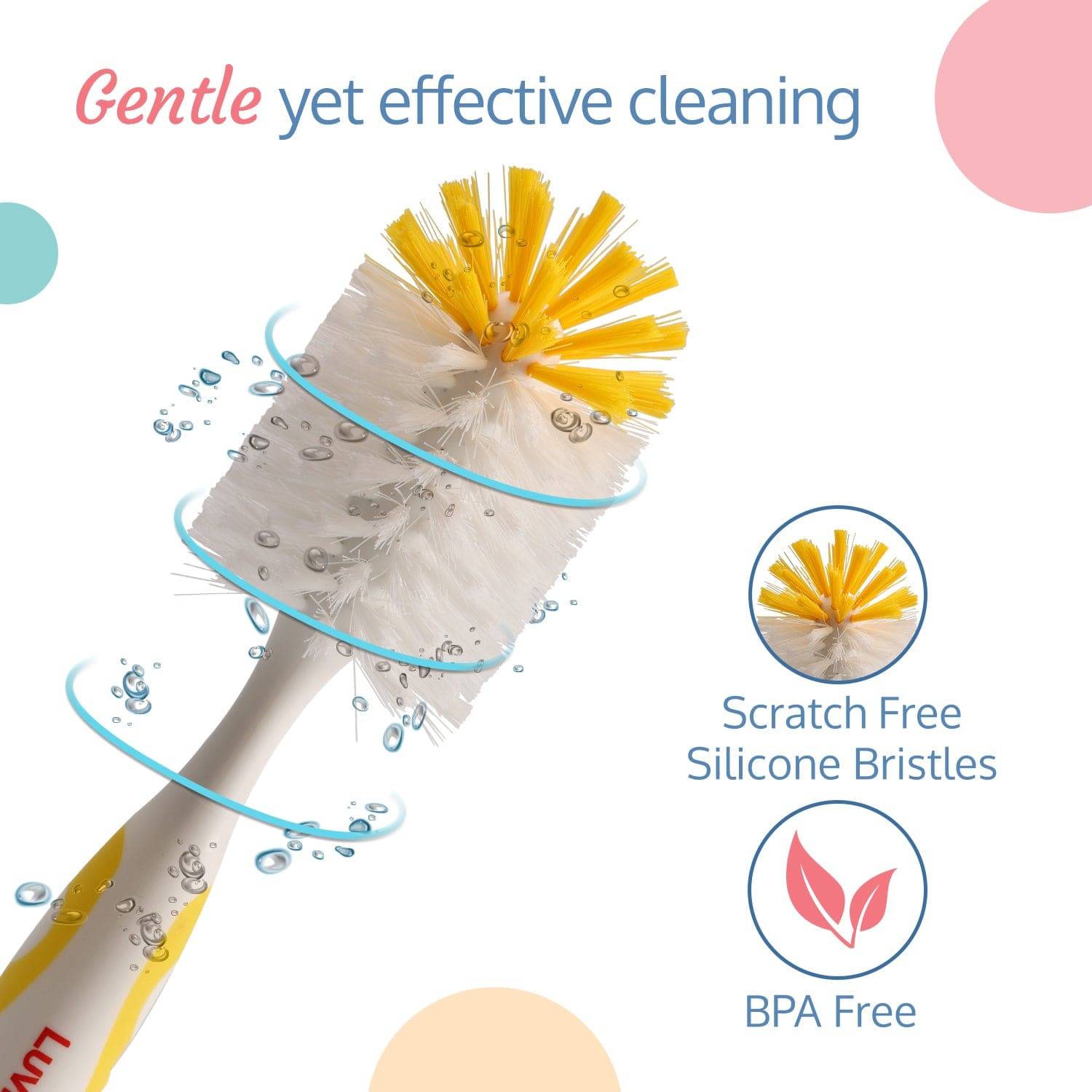 LuvLap 2 - in -1 Bristle baby feeding bottle cleaning brush, Yellow