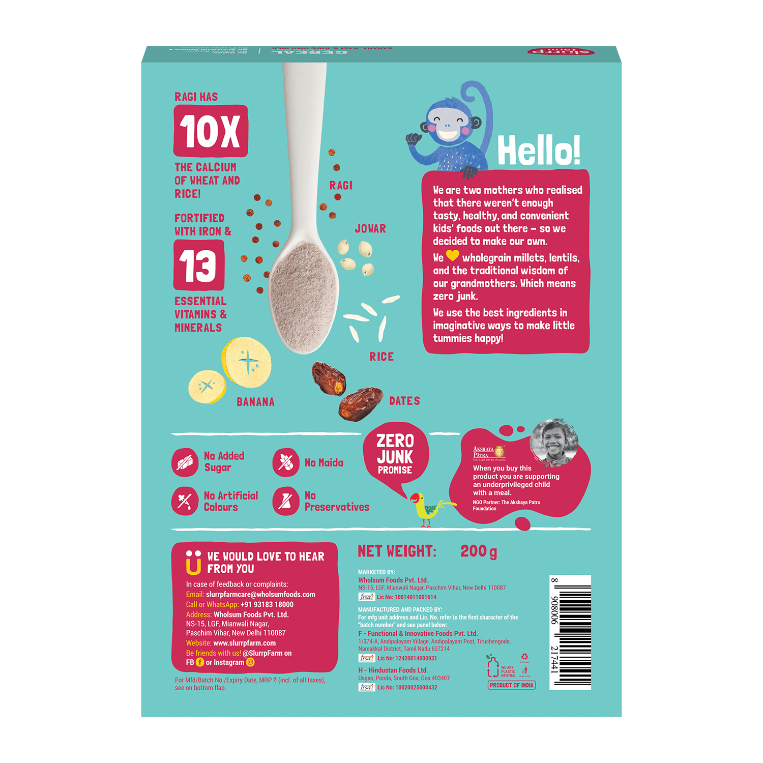 Slurrp Farm Banana, Ragi and Rice Cereal with Milk | 200g