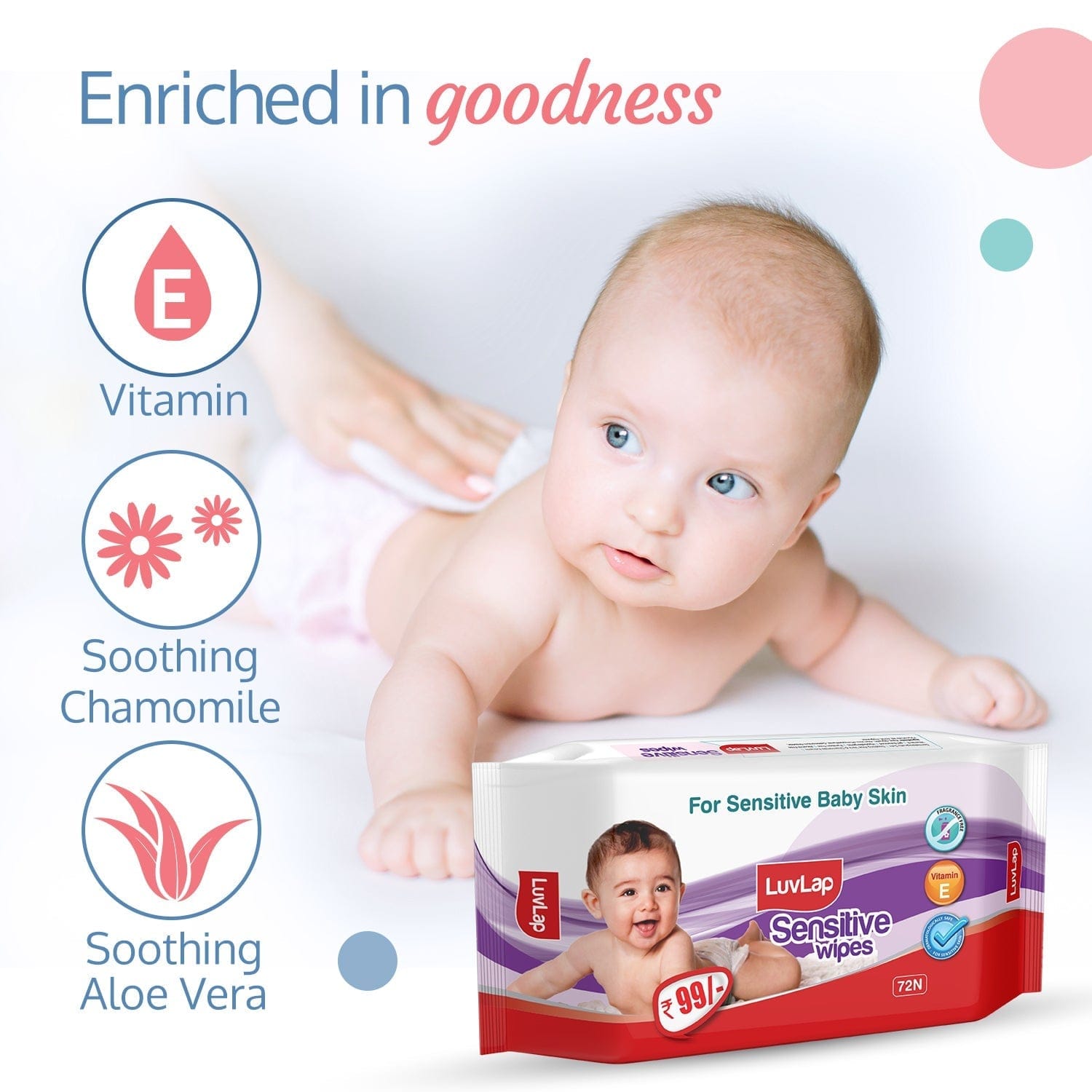 LuvLap Sensitive Baby Wipes, 72 Pcs