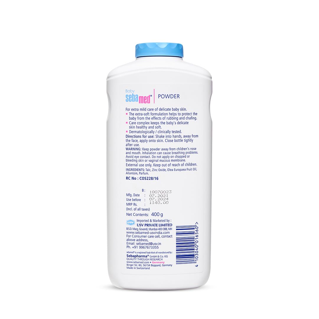 Sebamed Baby Powder 400 gm | Olive Oil & Allantoin | Absorbs Sweat | Keeps Newborn’s Skin Fresh