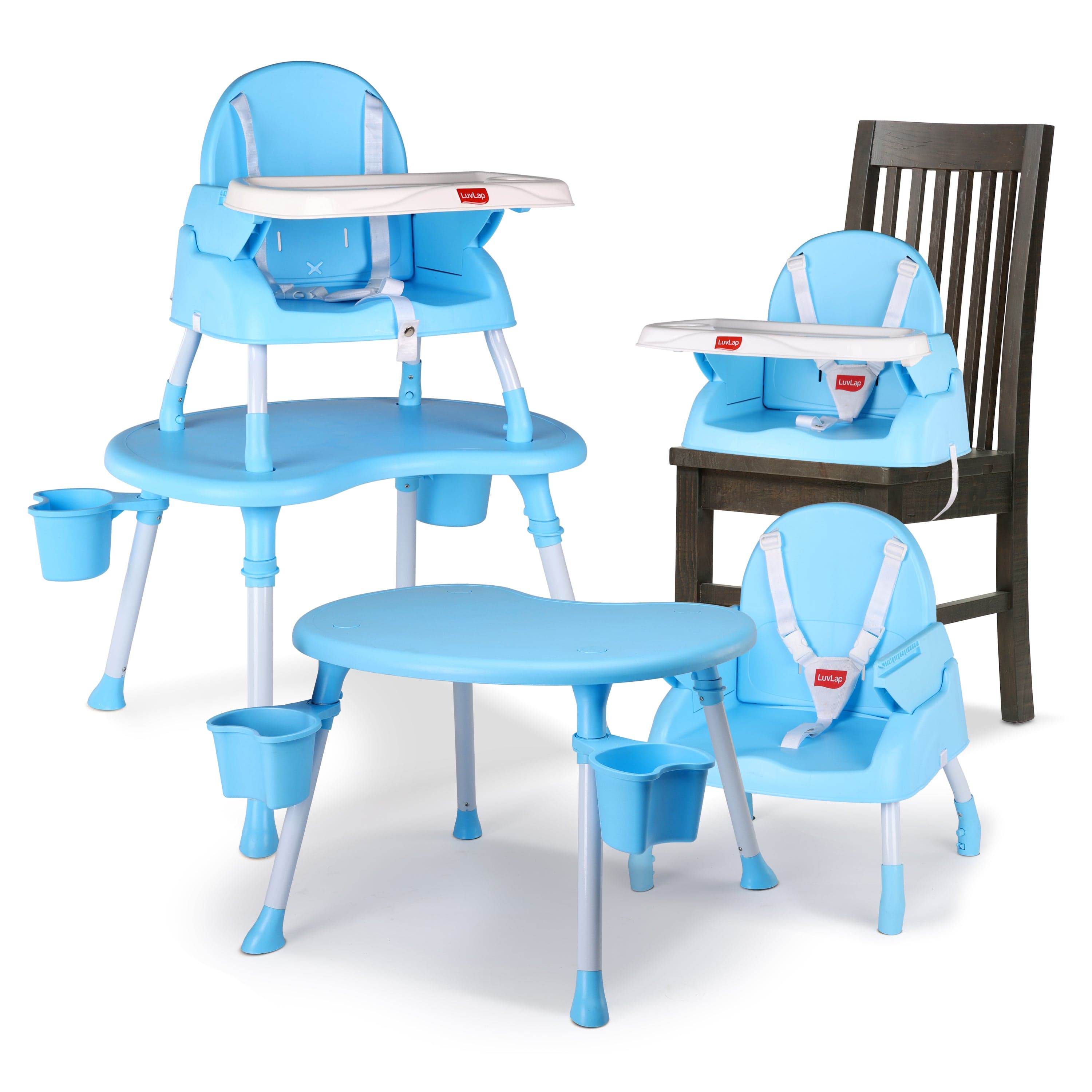 luvlap 4 in 1 Convertible Baby High Chair with 3 Point Safety Belts, High Chair, Low Chair, Booster Chair and Table for Baby, Removable & Washable Food Tray 6 Months+ (Blue)