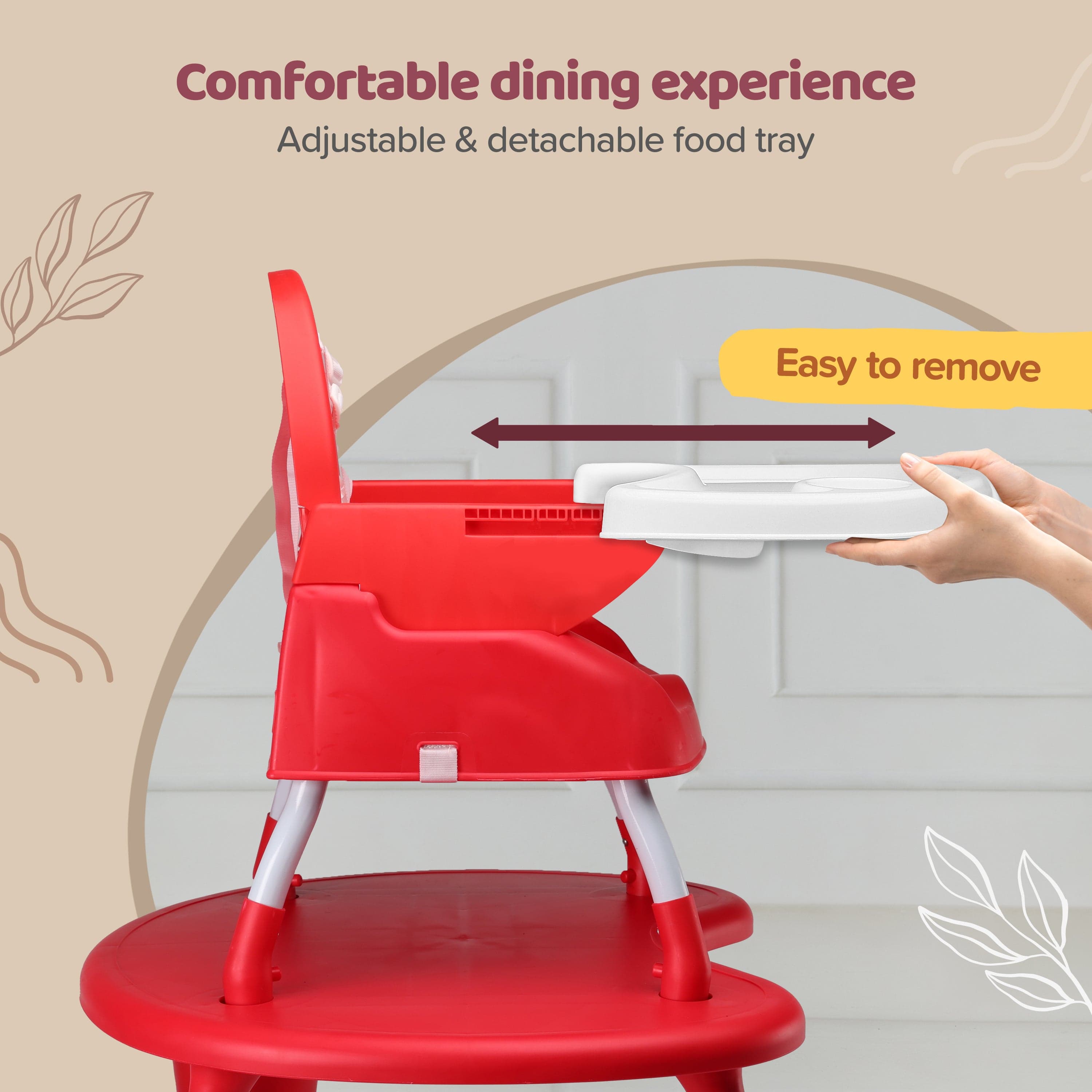 luvlap 4 in 1 Convertible Baby High Chair with 3 Point Safety Belts, High Chair, Low Chair, Booster Chair and Table for Baby, Removable & Washable Food Tray 6 Months+ (Red)