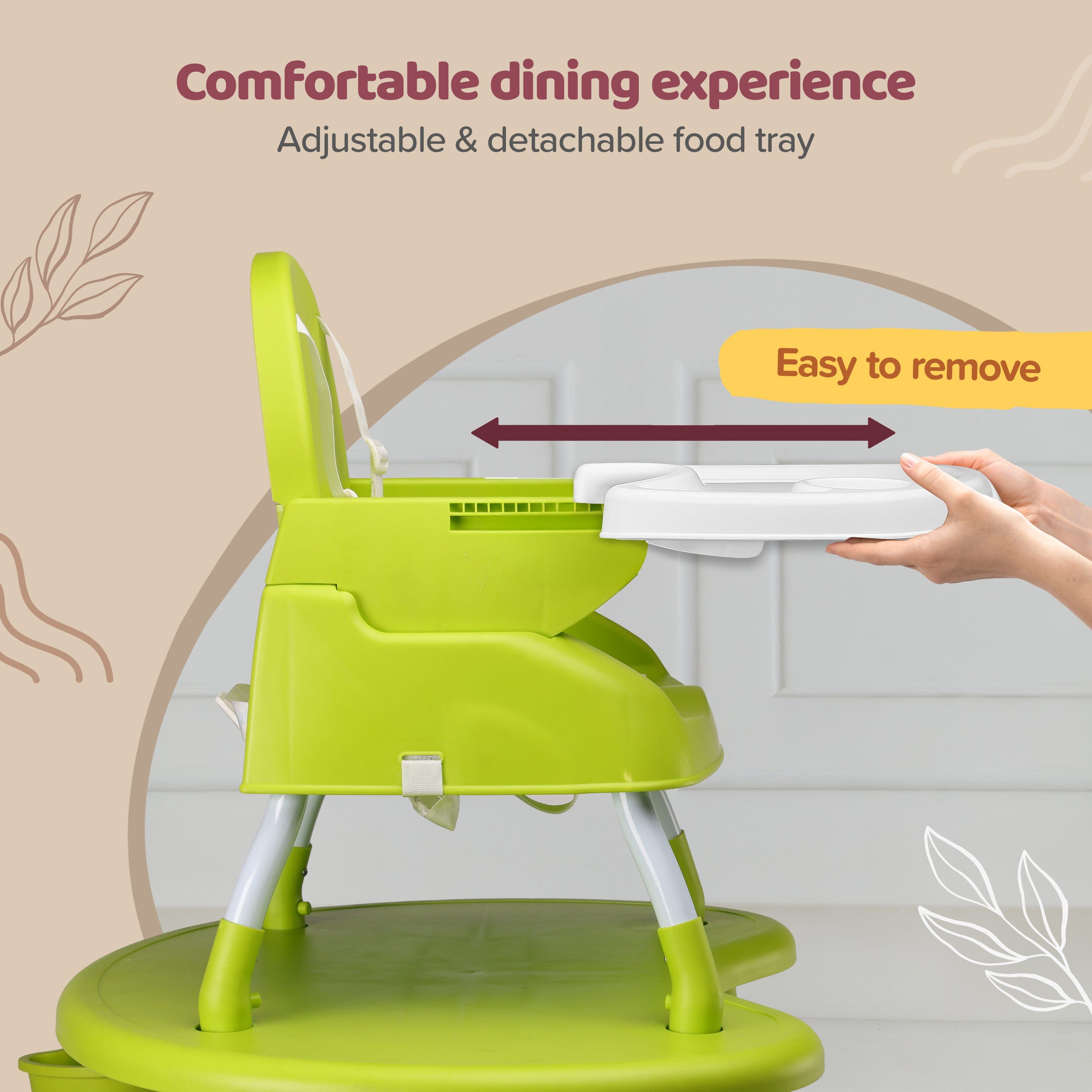 luvlap 4 in 1 Convertible Baby High Chair with 3 point Safety belts, High Chair, Low Chair, Booster Chair and Table for baby, Removable & washable food tray 6 months+ (Green)