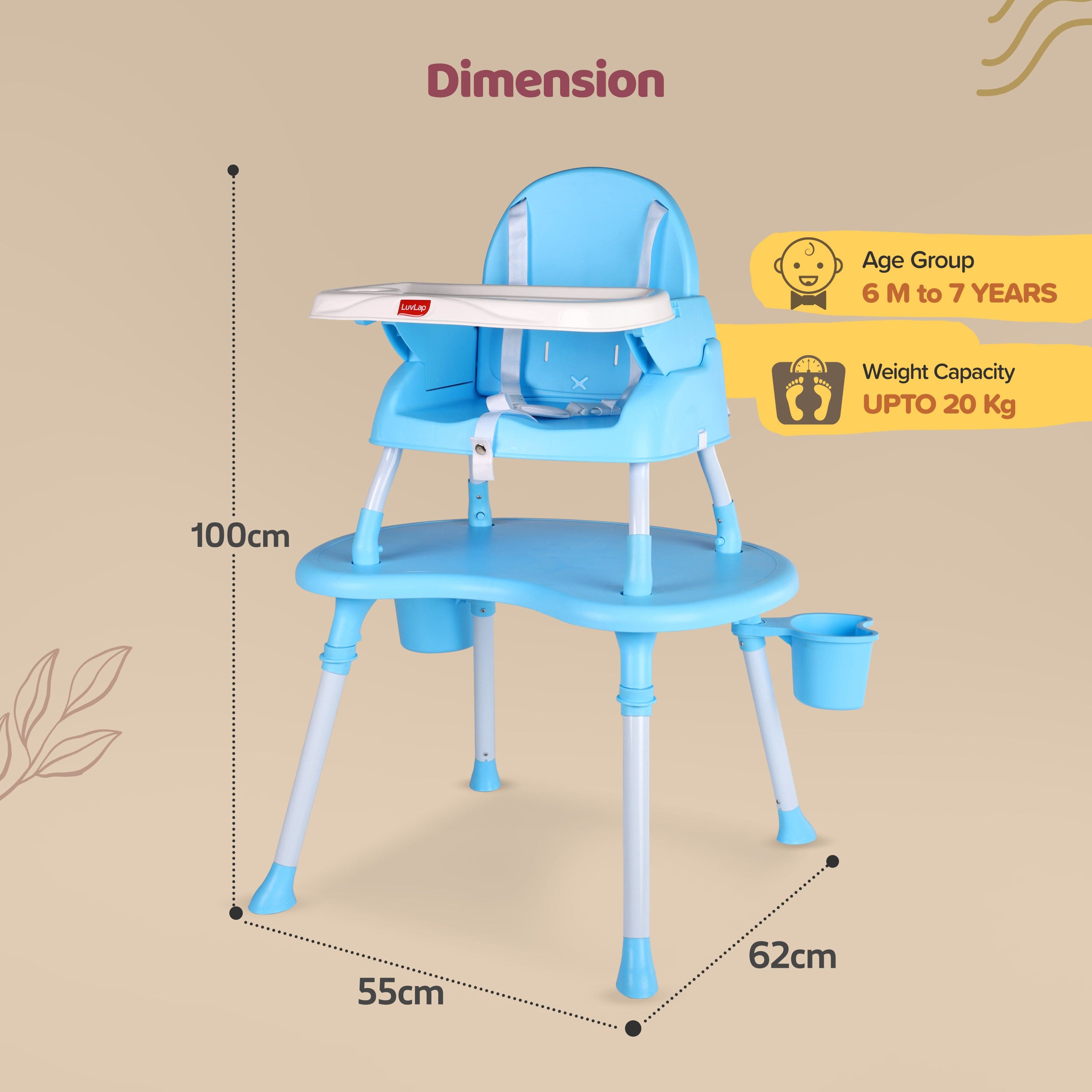 luvlap 4 in 1 Convertible Baby High Chair with 3 Point Safety Belts, High Chair, Low Chair, Booster Chair and Table for Baby, Removable & Washable Food Tray 6 Months+ (Blue)