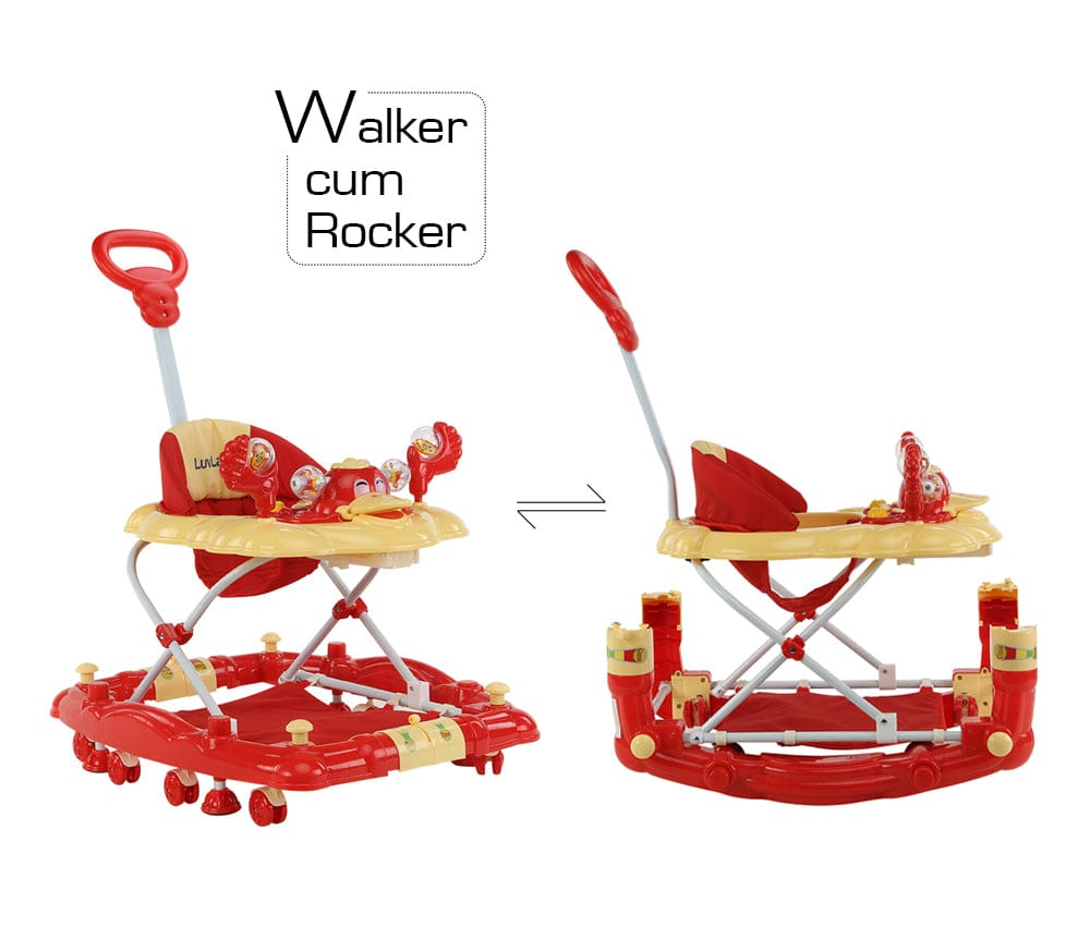 LuvLap Comfy Baby Walker Cum Rocker, Red