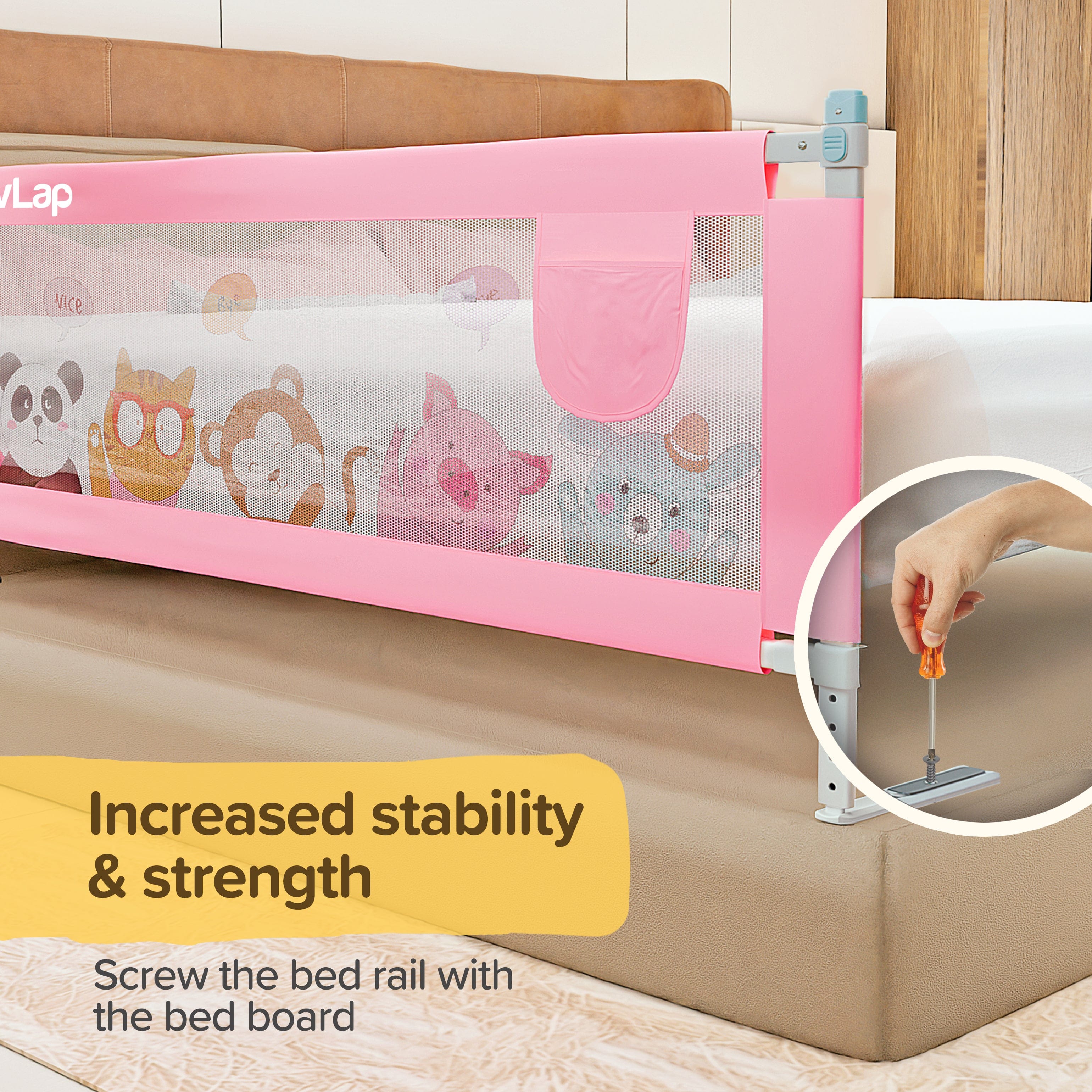 LuvLap Comfy Baby Bed Rail Guard (6 ft x 2.3 ft), 180cmx72cm, Bed Rails for Baby & Toddler Safety, Portable, Adjustable Height, Single Side Bed Rail, Pack of 1, Printed Pink
