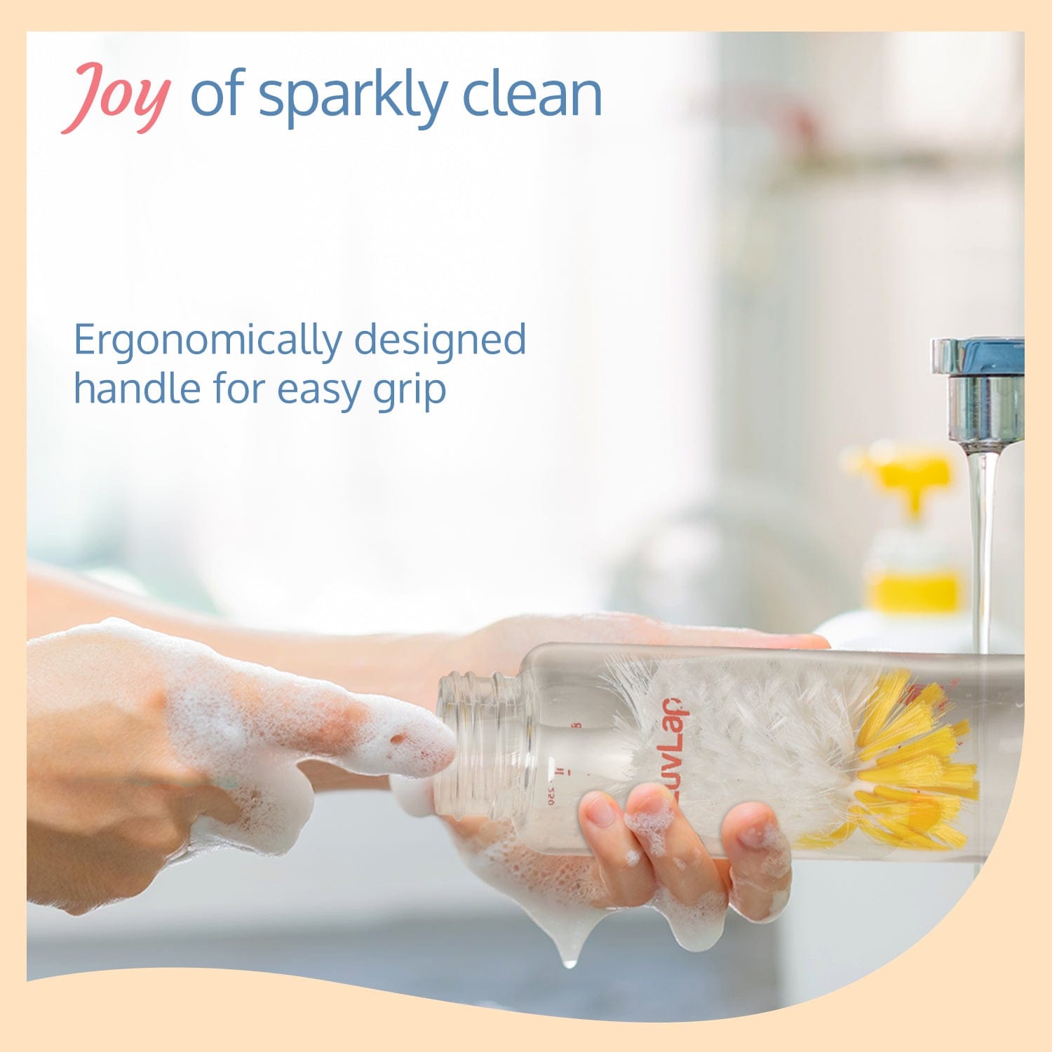 LuvLap 2 - in -1 Bristle baby feeding bottle cleaning brush, Yellow