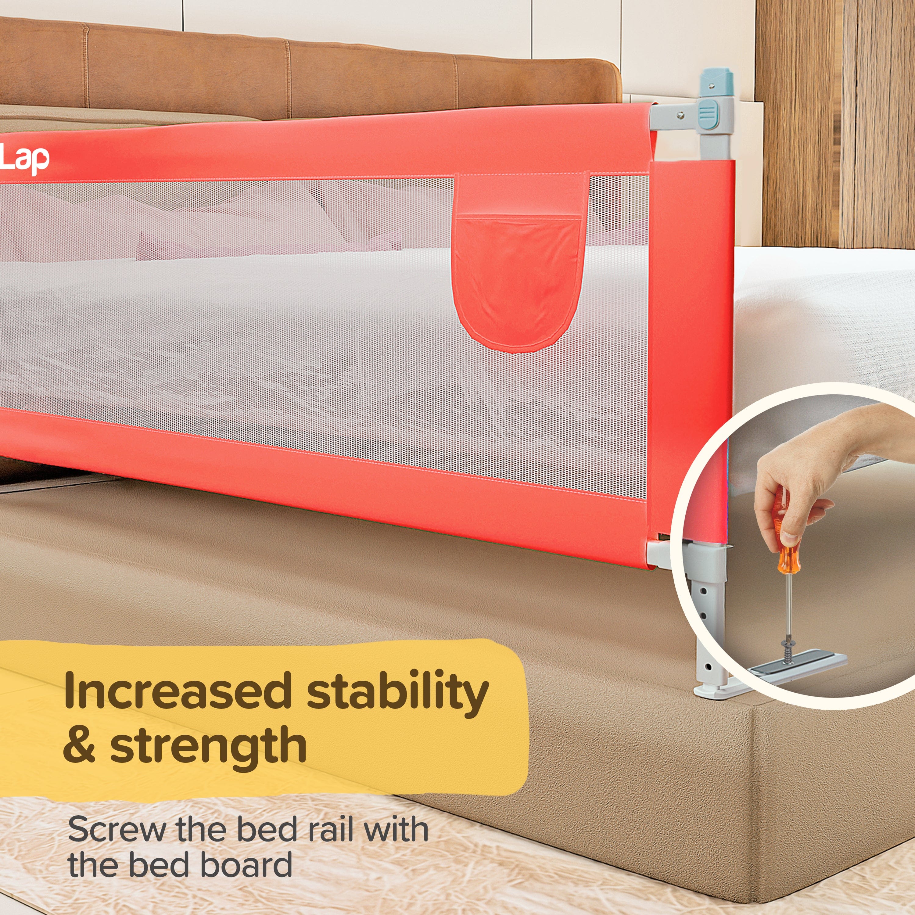 LuvLap Bed Rail Guard for Baby/Kids Safety, 180cm x 72 cm, Portable & Foldable, Baby Safety Essential, Adjustable Height, fits All Bed Sizes (Red - Without Print)
