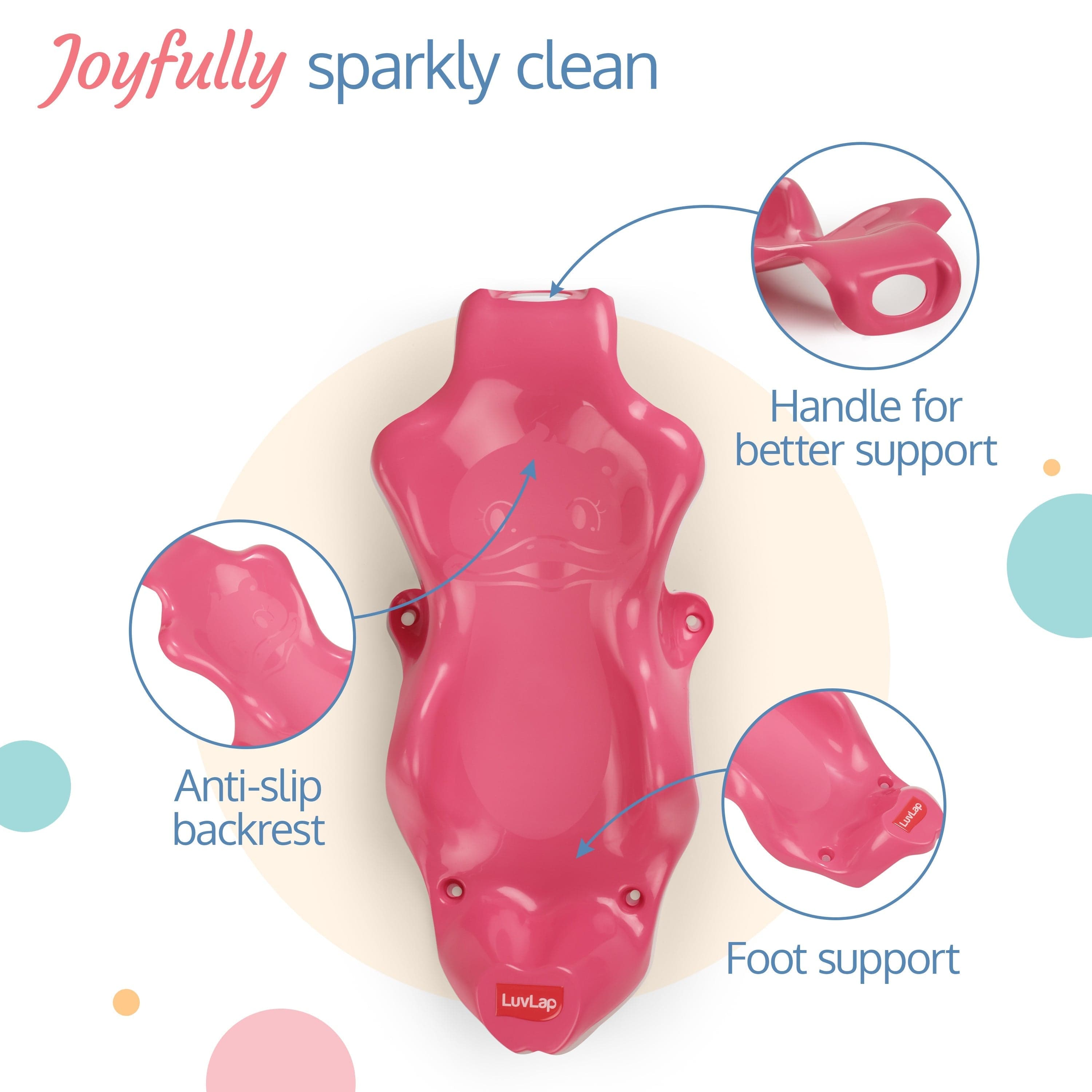 LuvLap Bubble Baby Bathtub (White & Pink) & Anti Slip Baby Plastic Bath Chair (Pink), Bathtub with Drain Plug, Baby Bath Seat/Sling with Non Slip Suction Base, Baby Bathing Essential
