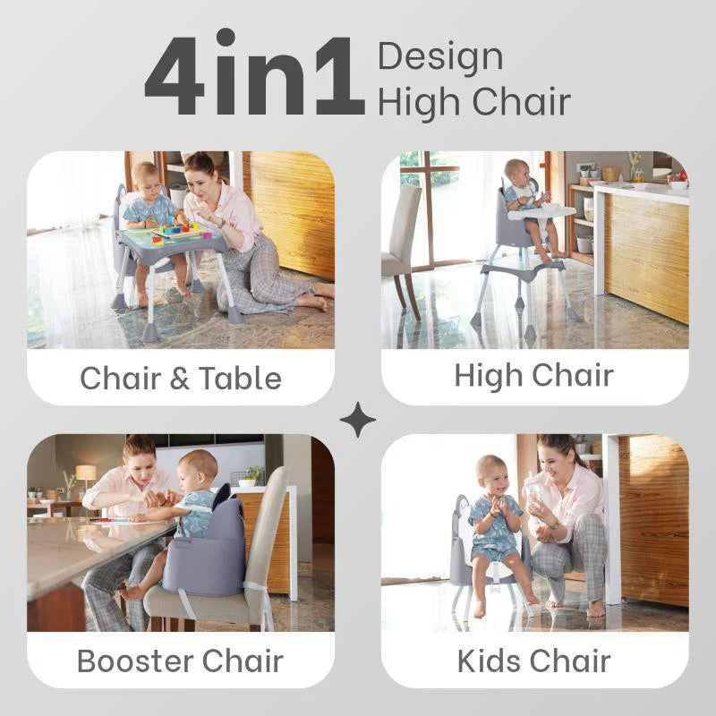R for Rabbit 4 in 1 Cherry Berry Grand High Chair - Convertible, Removable Tray, Non Slippery-Anti Tipping, Booster Seat, Study Table & Chair Convertible