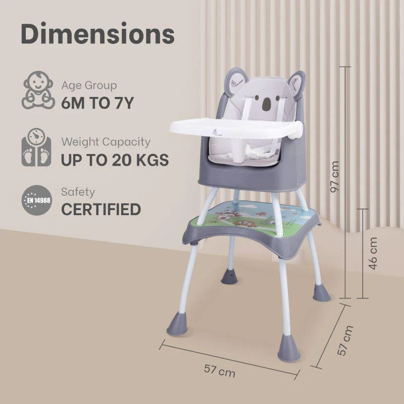 R for Rabbit 4 in 1 Cherry Berry Grand High Chair - Convertible, Removable Tray, Non Slippery-Anti Tipping, Booster Seat, Study Table & Chair Convertible