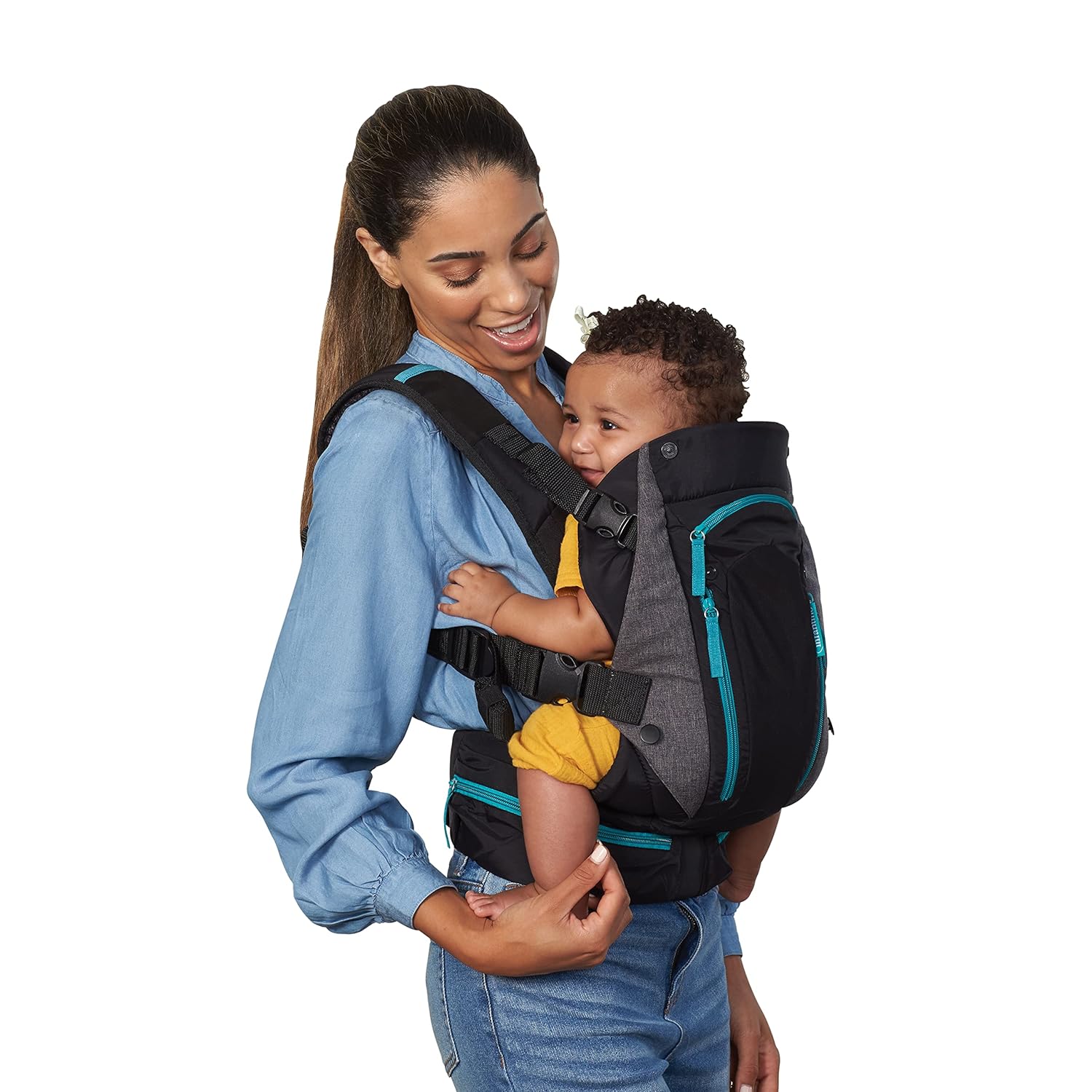 Infantino Carry On Active - Ergonomic Multi-Pocket Infant & Toddler Carrier, 8-40 lbs, with Padded Straps, Lumbar Belt Storage & Pacifier Loop