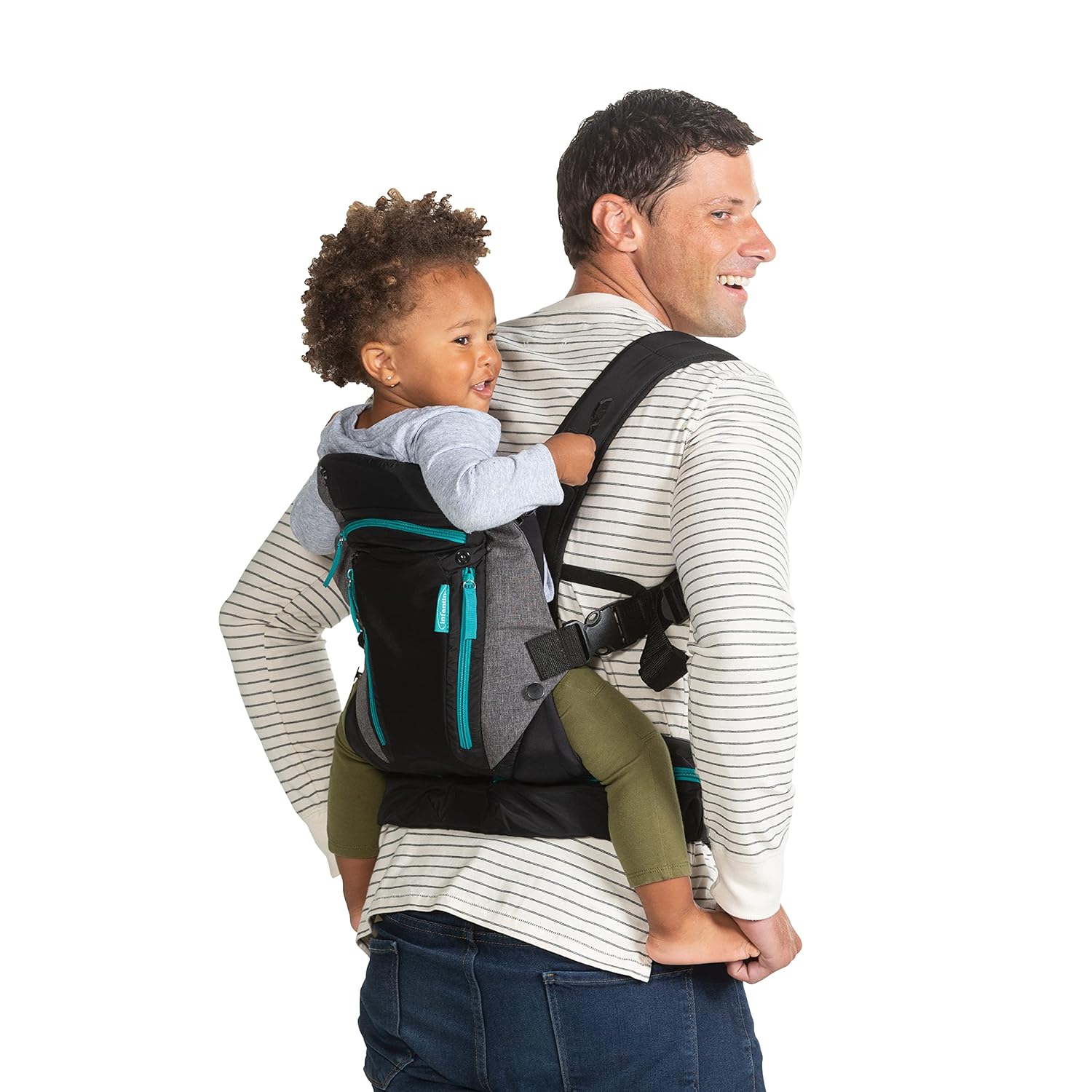 Infantino Carry On Active - Ergonomic Multi-Pocket Infant & Toddler Carrier, 8-40 lbs, with Padded Straps, Lumbar Belt Storage & Pacifier Loop