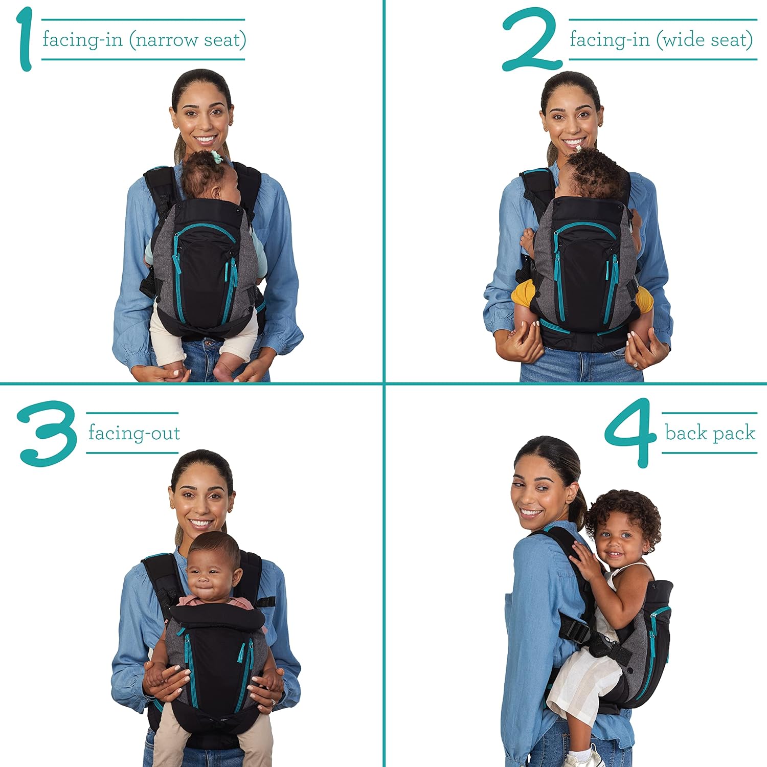 Infantino Carry On Active - Ergonomic Multi-Pocket Infant & Toddler Carrier, 8-40 lbs, with Padded Straps, Lumbar Belt Storage & Pacifier Loop
