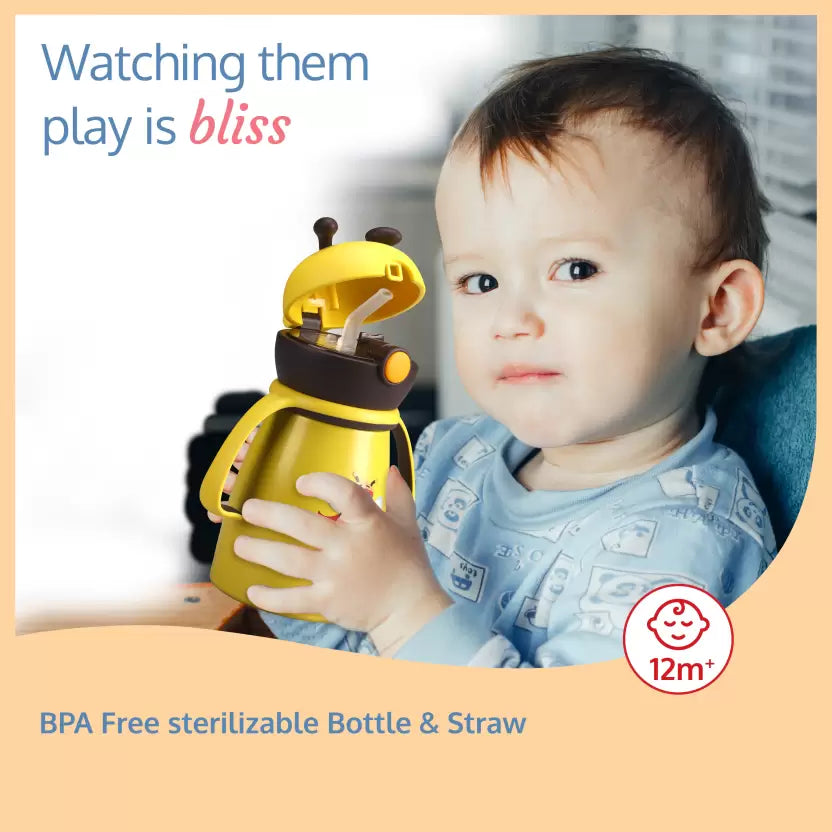 LuvLap Steel Body Weighted Straw Baby Sipper 550ml, one Touch Opening, BPA Free, 6m+