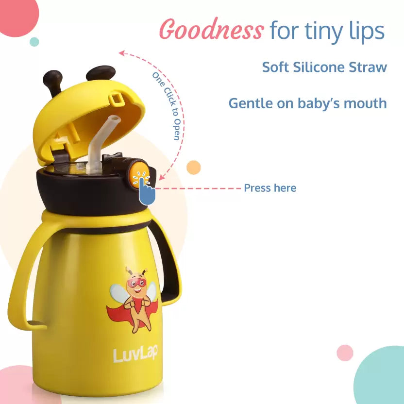 LuvLap Steel Body Weighted Straw Baby Sipper 550ml, one Touch Opening, BPA Free, 6m+