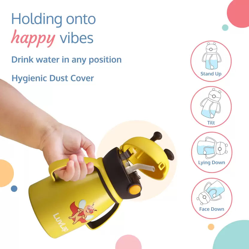 LuvLap Steel Body Weighted Straw Baby Sipper 550ml, one Touch Opening, BPA Free, 6m+