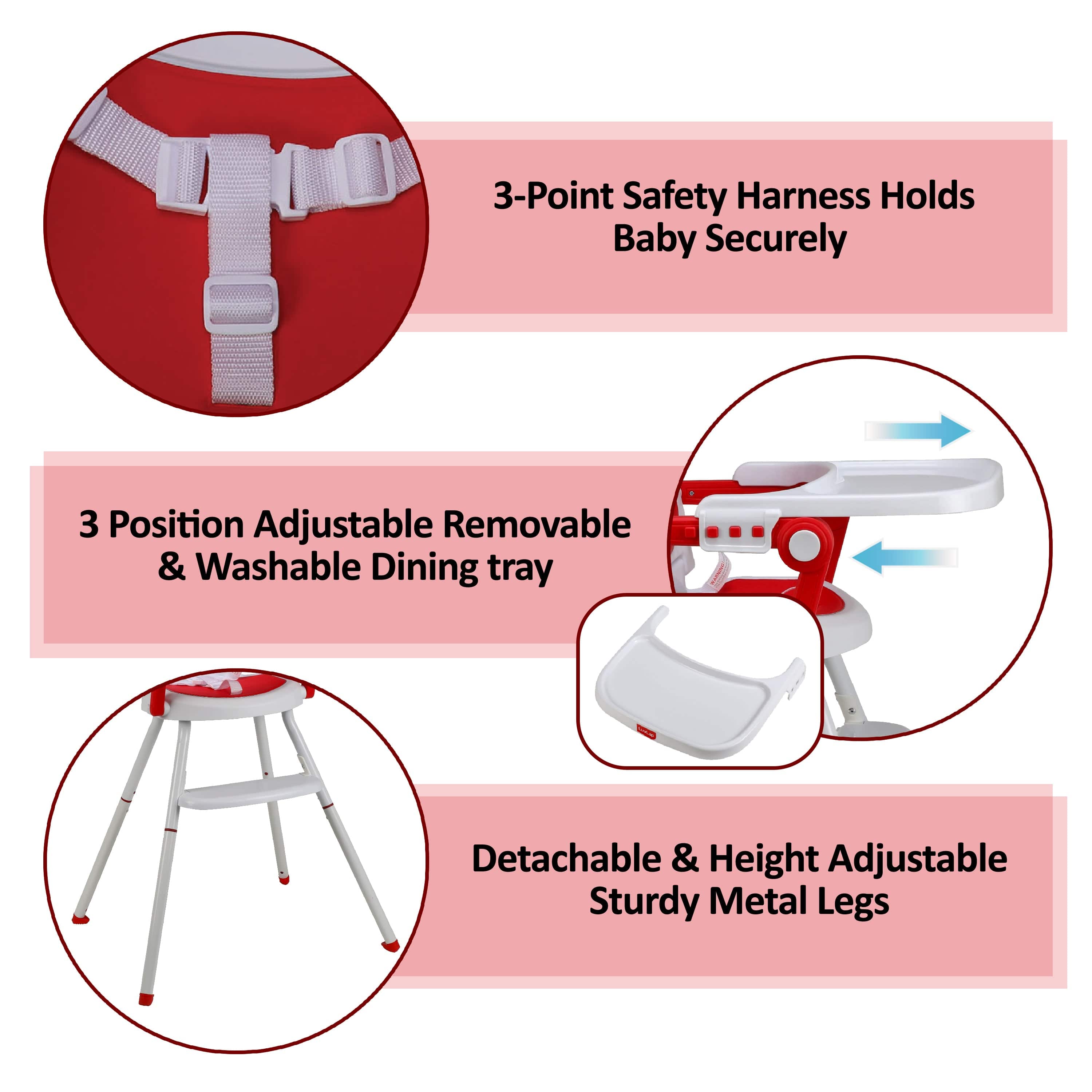 luvlap Cosmos 3-In-1 Baby High Chair, Red