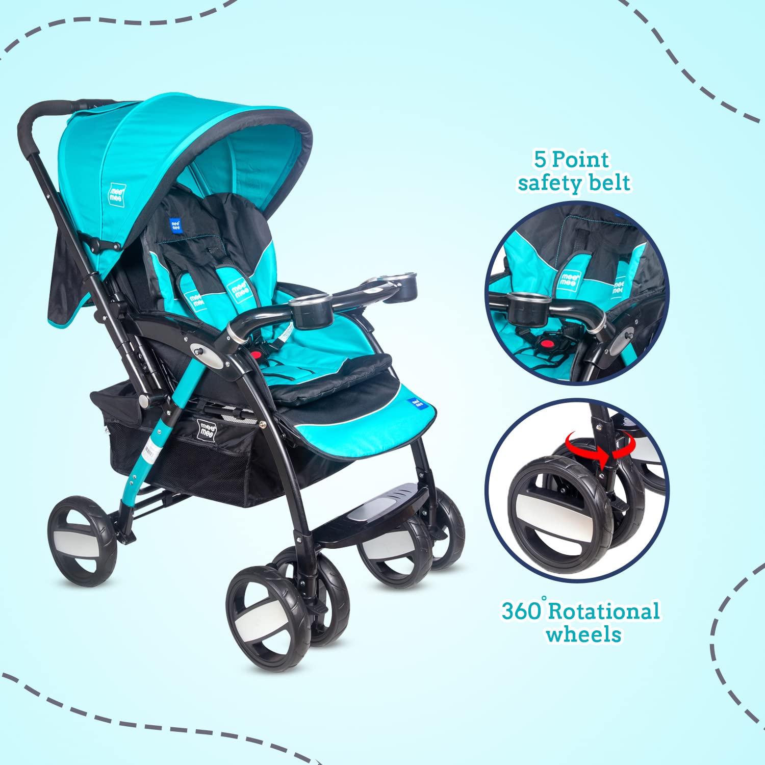 Mee Mee Advanced Baby Pram with Shock Absorber Wheels (Dark Blue)