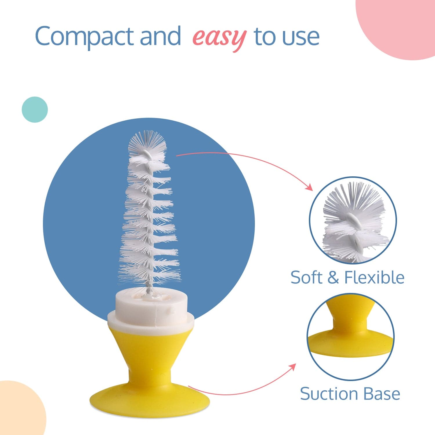 LuvLap 2 - in -1 Bristle baby feeding bottle cleaning brush, Yellow