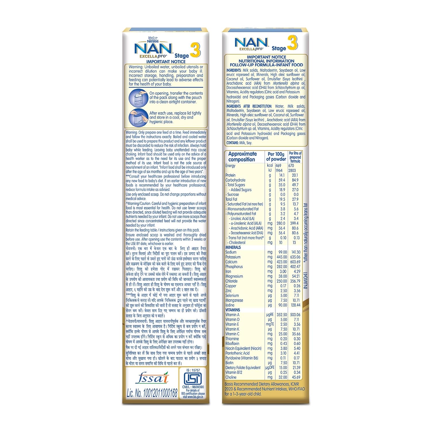 Nestlé NAN EXCELLAPRO Nan Stage 3 Follow-Up Formula Milk Powder For Babies, 12-24 months, With DHA, ARA, 400g Pouch in Box