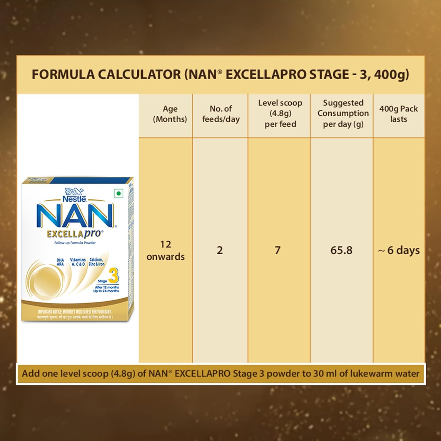 Nestlé NAN EXCELLAPRO Nan Stage 3 Follow-Up Formula Milk Powder For Babies, 12-24 months, With DHA, ARA, 400g Pouch in Box