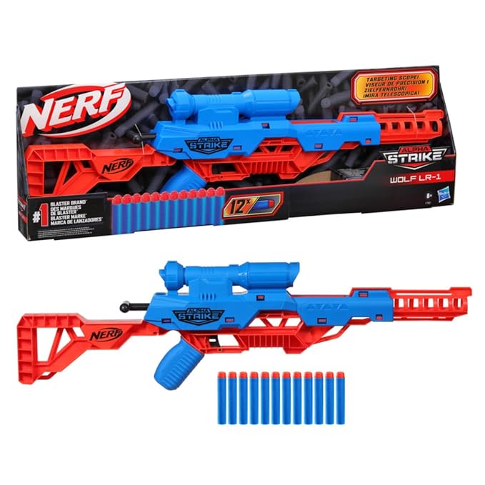 Nerf Alpha Strike Wolf LR-1 Blaster with Targeting Scope, 12 Nerf Darts, Christmas Gift, Toys for Kids Teens and Adults, Christmas Toy for Boys, Birthday Gift Toy for Kids Ages 8+, Best Xmas Gif