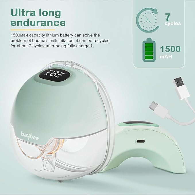 Baybee Slim Wearable Electric Breast Pump for Mothers, Automatic Breast Pump with 150ml Storage, 3 Phase Pumping Modes, 3 Modes & 9 Level Suction Adjustment | Electrical Hands Free Breast Milk Pump