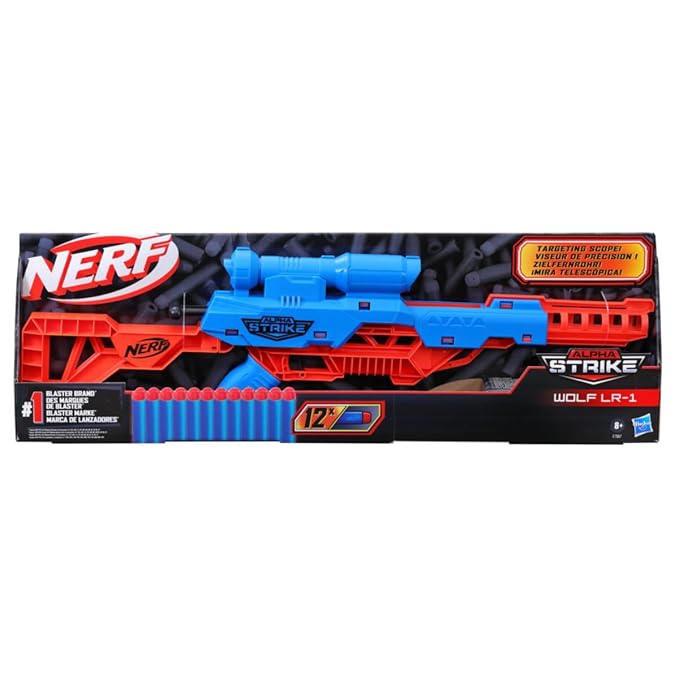 Nerf Alpha Strike Wolf LR-1 Blaster with Targeting Scope, 12 Nerf Darts, Christmas Gift, Toys for Kids Teens and Adults, Christmas Toy for Boys, Birthday Gift Toy for Kids Ages 8+, Best Xmas Gif